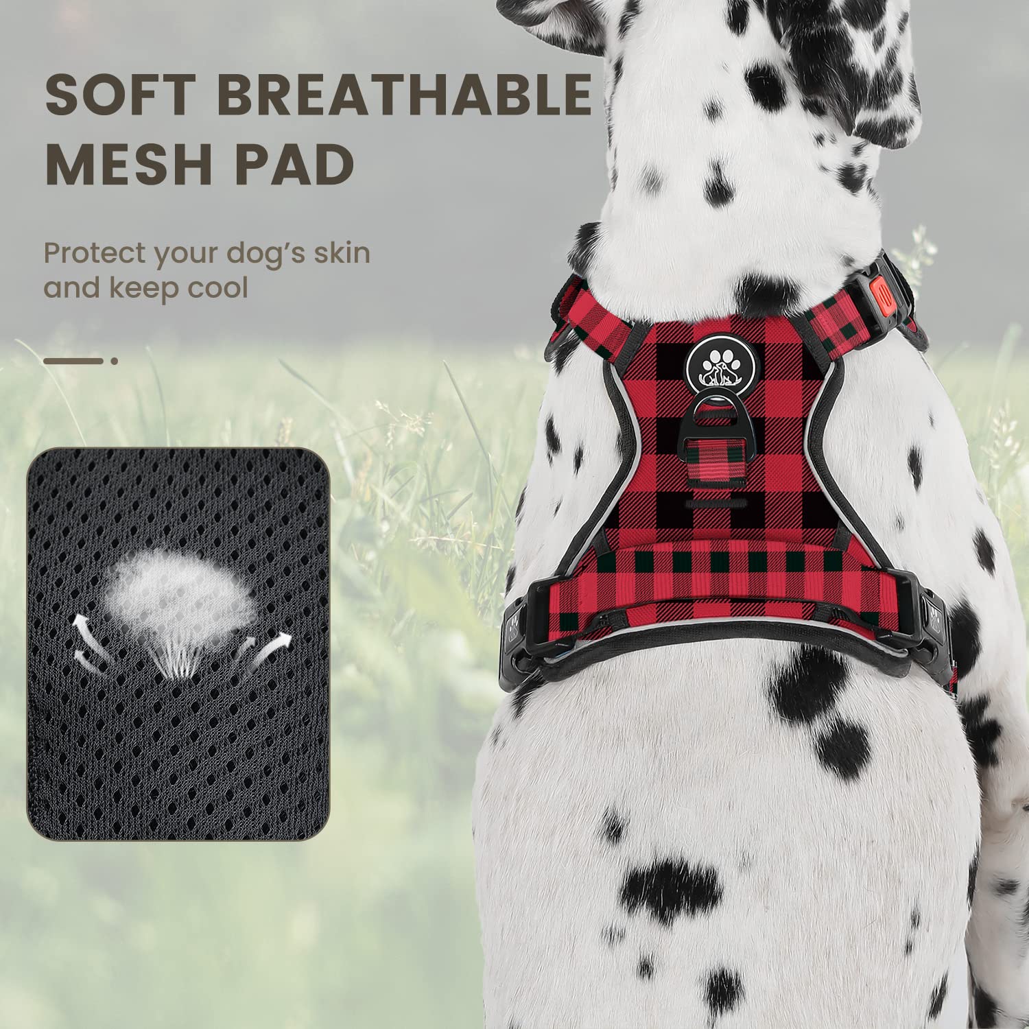 FURRYFECTION No-Pull Dog Harness Medium Dogs, Red plaid - Image 2