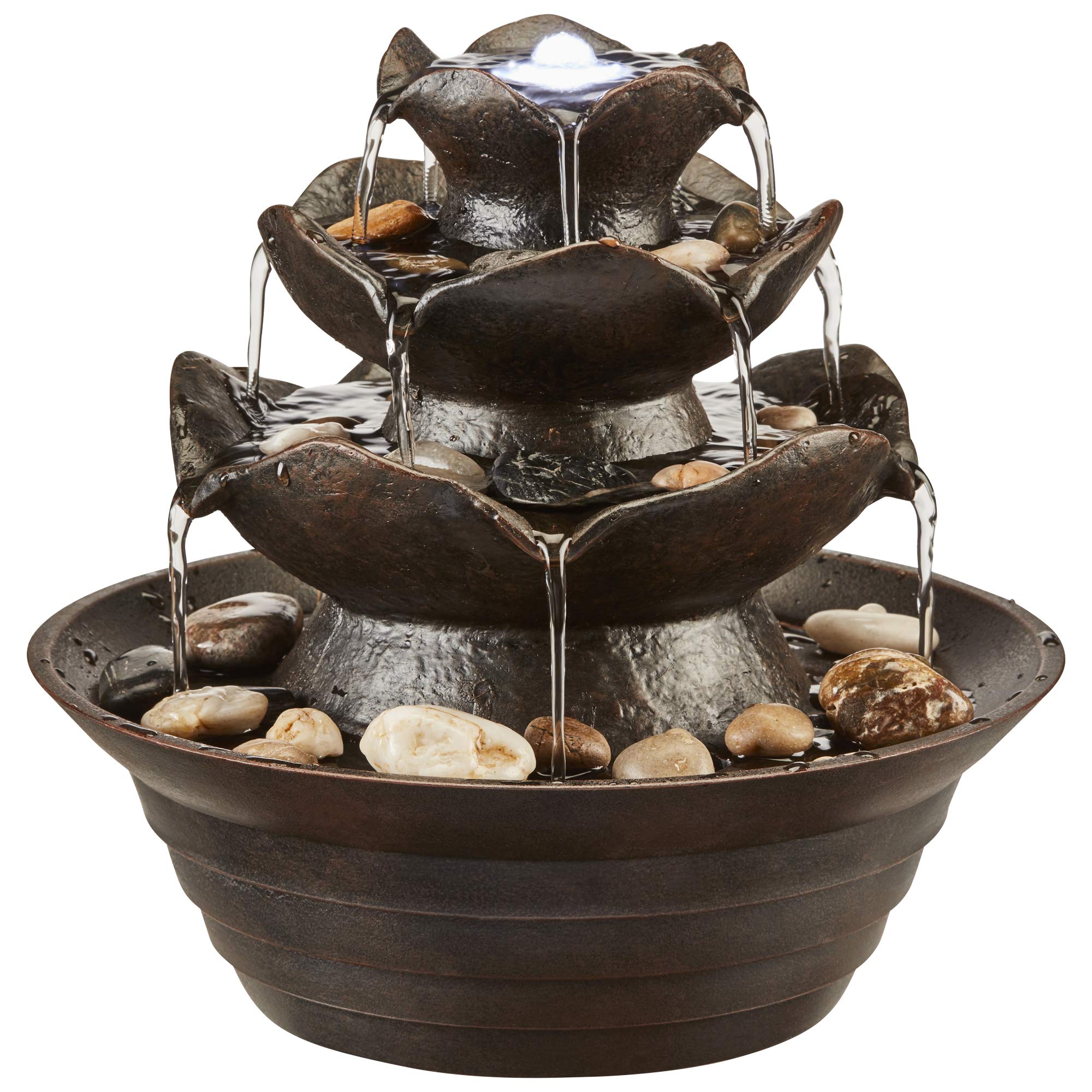 Serenity Table-Top Oriental Water Feature with LED Lights, Self-Contained for the Home or Garden, Patio & Decking (Height 21.5cm)