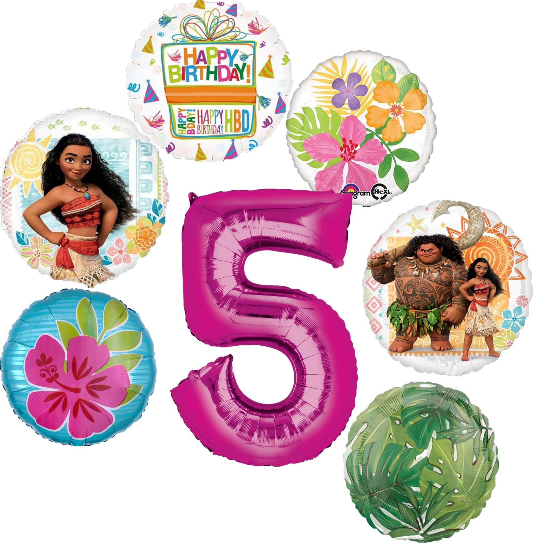 Moana 5th Birthday Party Supplies 7pc Balloon Bouquet Decorations
