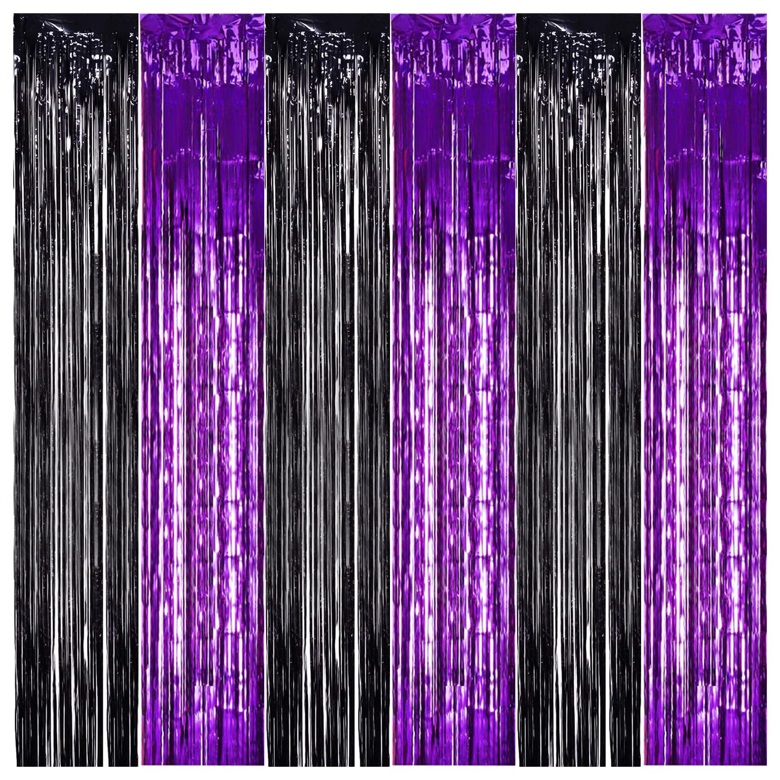 TONIFUL 2Pcs Black and Purple Metallic Tinsel Foil Fringe Curtain Streamers | 3.3ftx6.6ft Photo Booth Backdrop Tinsel Streamer Curtain, Props for Bachelorette Birthday New Year Graduation Halloween Decor