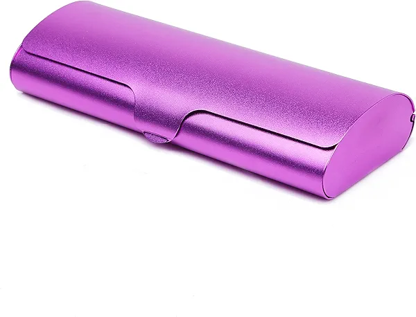 Hard Eyeglass Cases, Aluminum Metal Matte Spectacle Case, Purple, Large