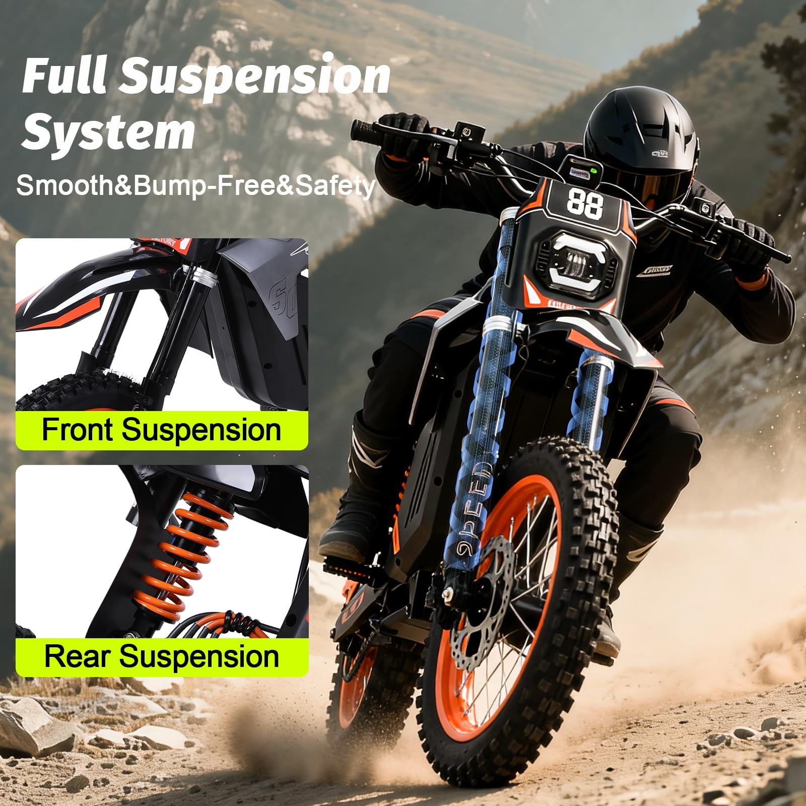HWWH D5 E-Motocross Elektro Motorrad 48V 30Ah Akku, kraftvoller Motor, 14/12 Zoll Offroad-Reifen, Dual-Hydraulikbremse, Federung – 50km Reichweite – Nur für Privatgelände