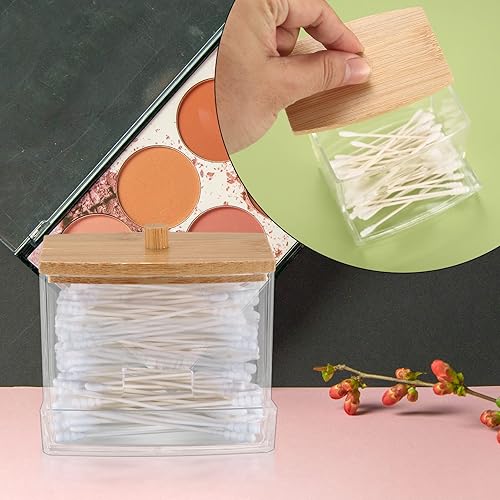 Miniatura 6 de 2 piezas soporte para almohadillas de algodón, contenedores organizadores de maquillaje de baño para bolas de algodónhisopoalmohadillas redondashilo