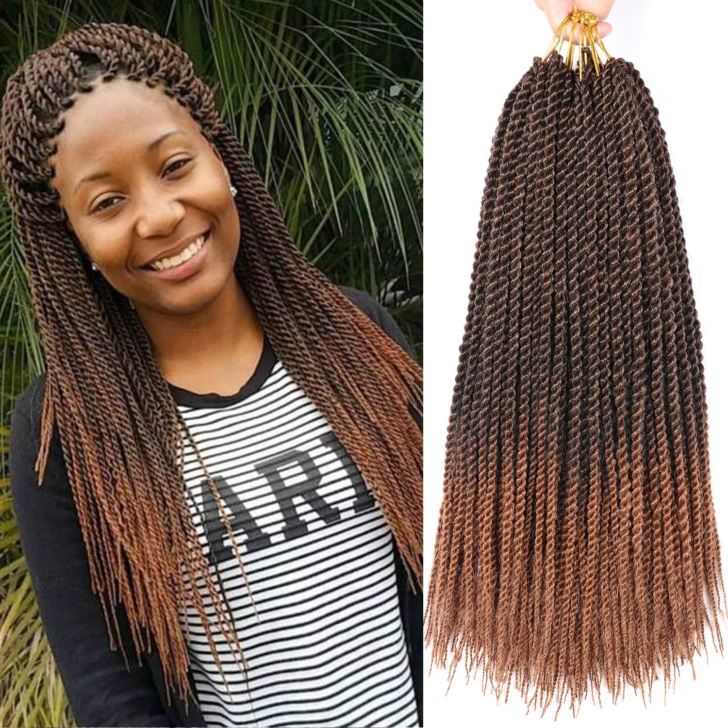8 Packs 18 Inch Senegalese Twist Crochet Hair Synthetic Braiding Hair Extension Short Small Havana Mambo Twist Crochet Braids 20strands/pack (18 Inch, T30)