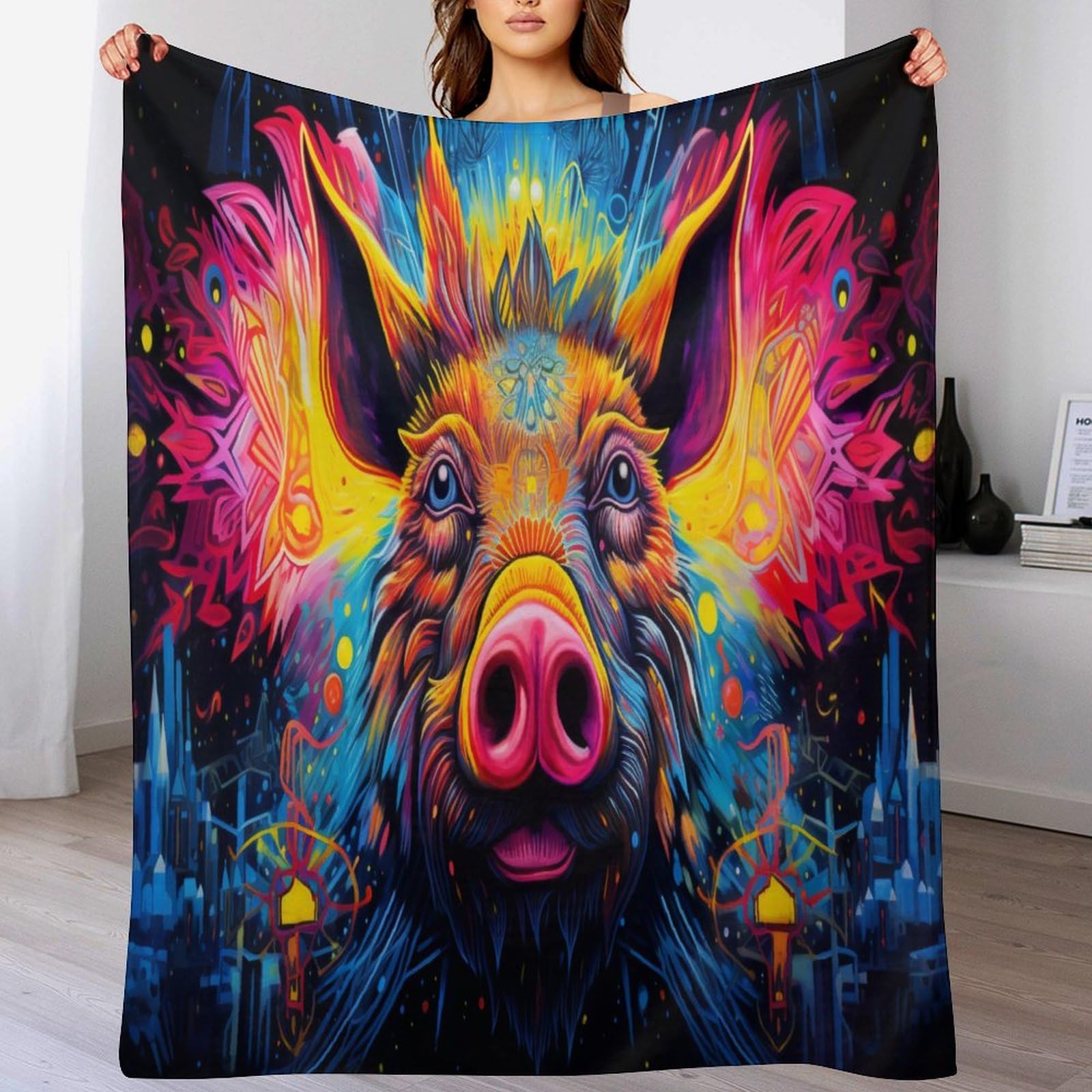 LCWWW Pig Plush Throw Blanket Fuzzy Soft Blankets Flannel for Couch, Bed, Sofa Warm And Cozy for All Seasons 150×200cm