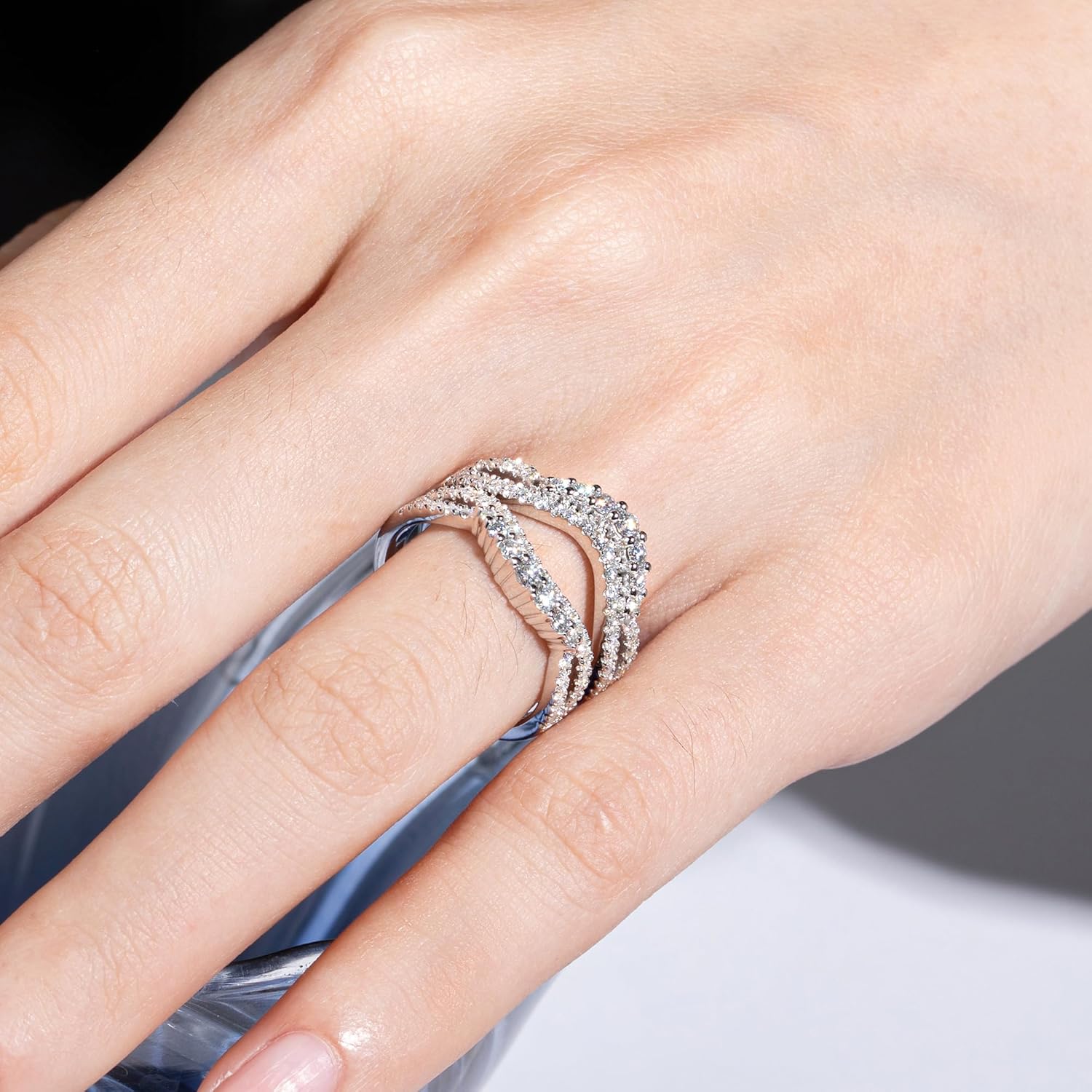 CannyCat Moissanite Ring Guard Enhancer for Engagement Anniversary Ring D-color Moissanite Eternity Wedding Band for Women Platinum-Plated Silver Twisted Vine Curved Stacking Ring (7.5) - Image 7