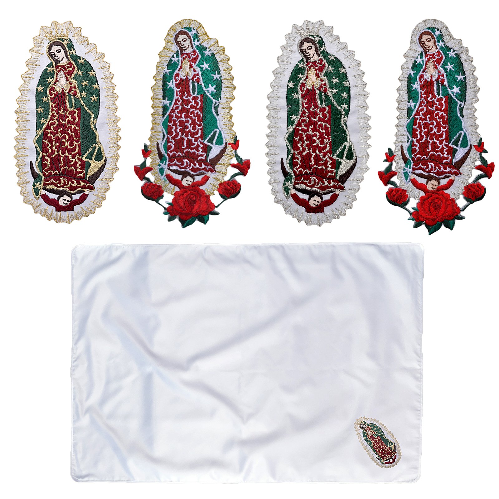 Unotux Baby Christening Baptism White Blanket Gold Silver Embroidery Lady of Guadalupe (Pattern 1 Silver in Spanish)