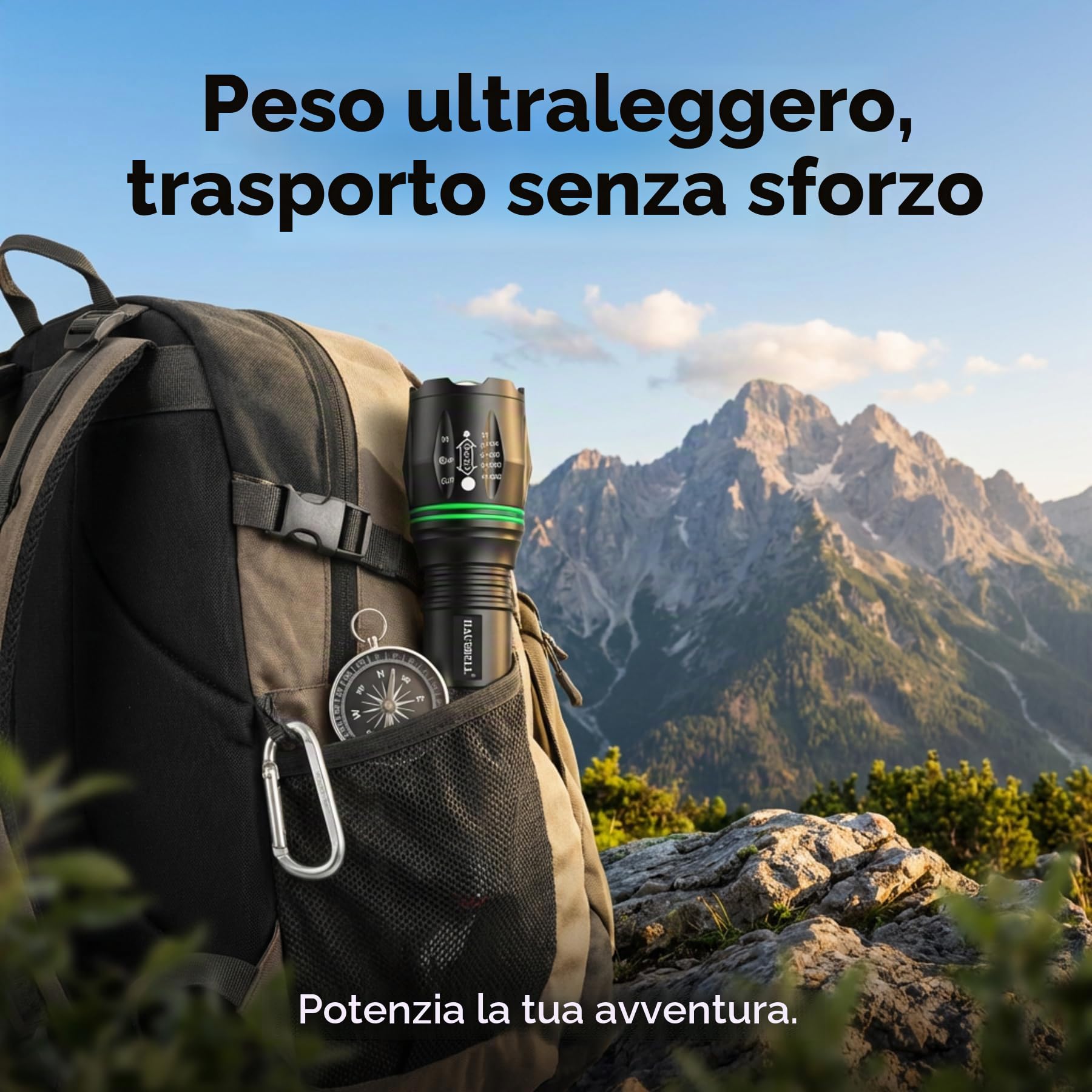 HAUSBELL Torcia LED 2000 Lumen (2 Pezzi) – Super Luminosa, 5 Modalità, Zoom Regolabile, Impermeabile, Alimentazione a Batteria – Torcia Tattica per Campeggio, Escursionismo, Emergenze (Nero)