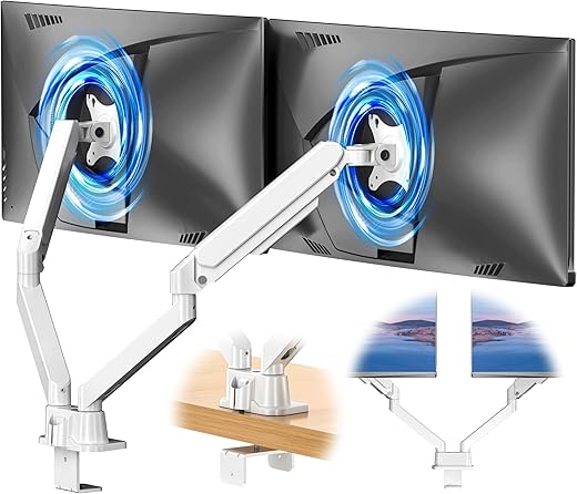 HEYMIX Dual Monitor Stand, Adjustable Computer Monitor Arm Gas Spring Swivel Dual Monitor Mount, Dual Arm Gas VESA Monitor Stand for 13“-32‘’…