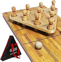 Vista 9 de Juego de alfileres de bolos de tejo con 10 pines de bolos de madera dura de alta calidad, bola de boliche triangular Durabel de resina y bolsa