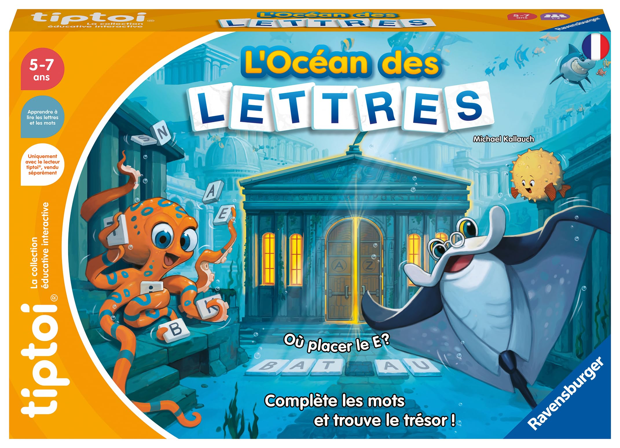 Ravensburger - tiptoi® - Jeu interactif - L'océan des Lettres - Lecteur Vendu séparément - Jeu éducatif électronique, sans écran - Dès 5 Ans - Version française - 00 190