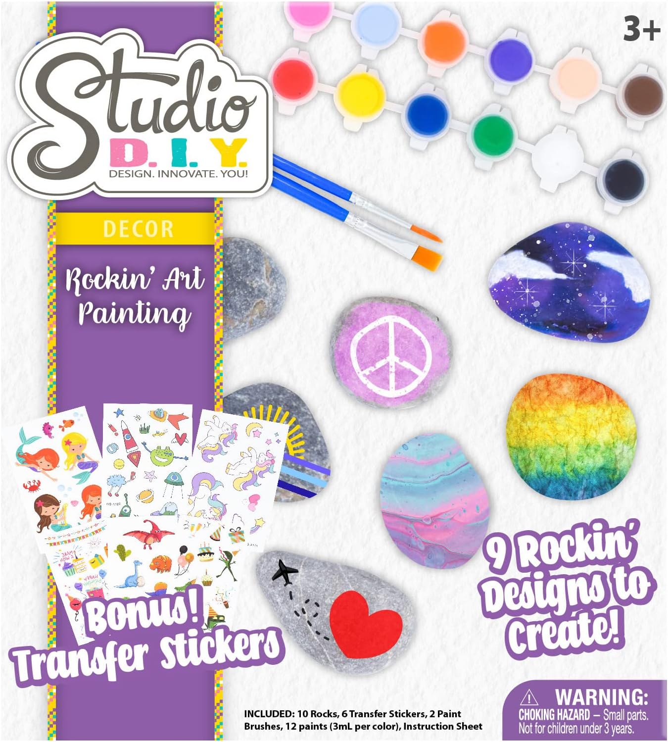 Sunny Days Entertainment DIY Rockin’ Art Painting | Rock Painting Kit with 10 Rocks, 12 Paint Colors, Cute Transfer Stickers, and 2 Brushes : Arts, Crafts & Sewing