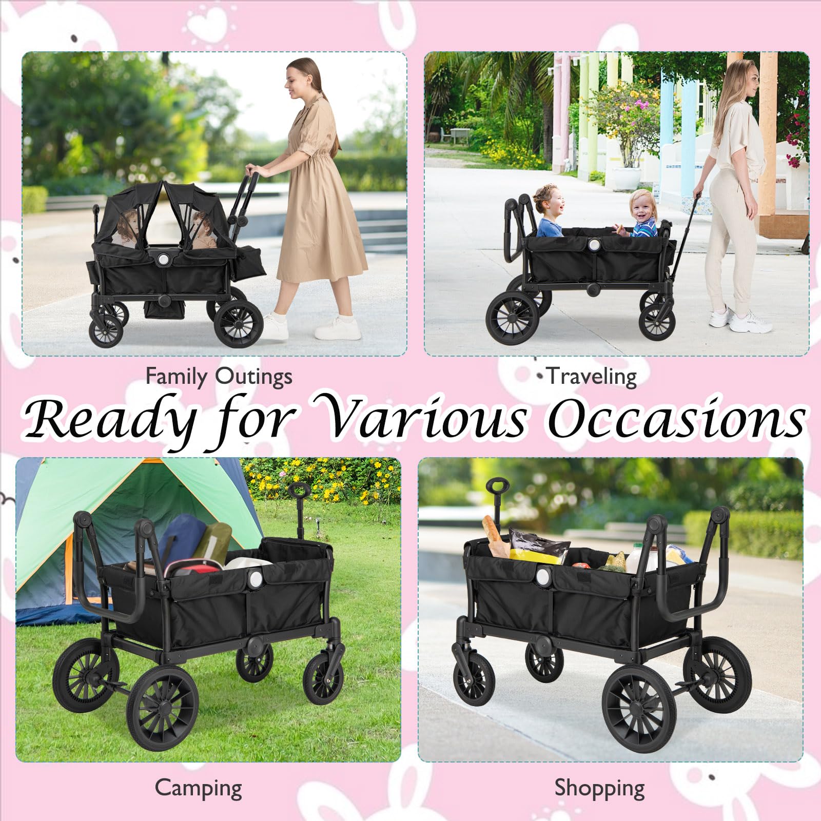 LIFEZEAL Carrito de Viaje para Niños de 6 Meses o Más, Plegable, Ajustable, Portátil, con Techo, Ruedas, Bolsa de Pañales, Máx. 50 kg