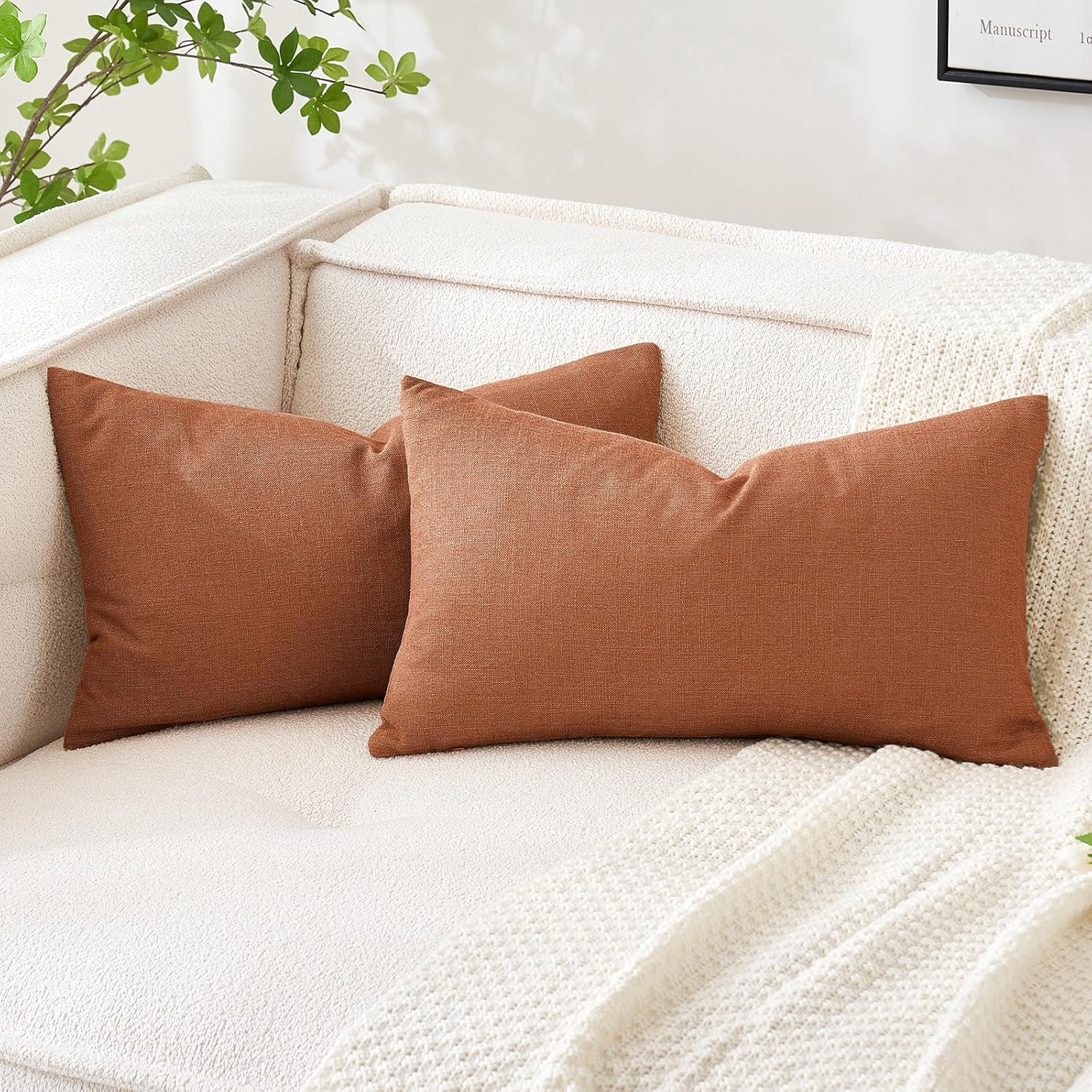 MIULEE Pack of 2 Decorative Throw Pillow Covers Linen Burlap Square