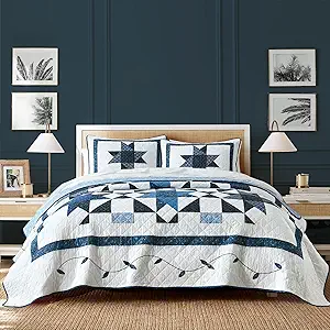 Secgo Handmade Quilted 100% Cotton Queen Comforter Set for Bed - 100% Cotton Quilts Queen Size, Black Bedspreads (90 * 96 Inch) with 2 Pillow Shams, Patchwork Reversible Lightweight Bedding