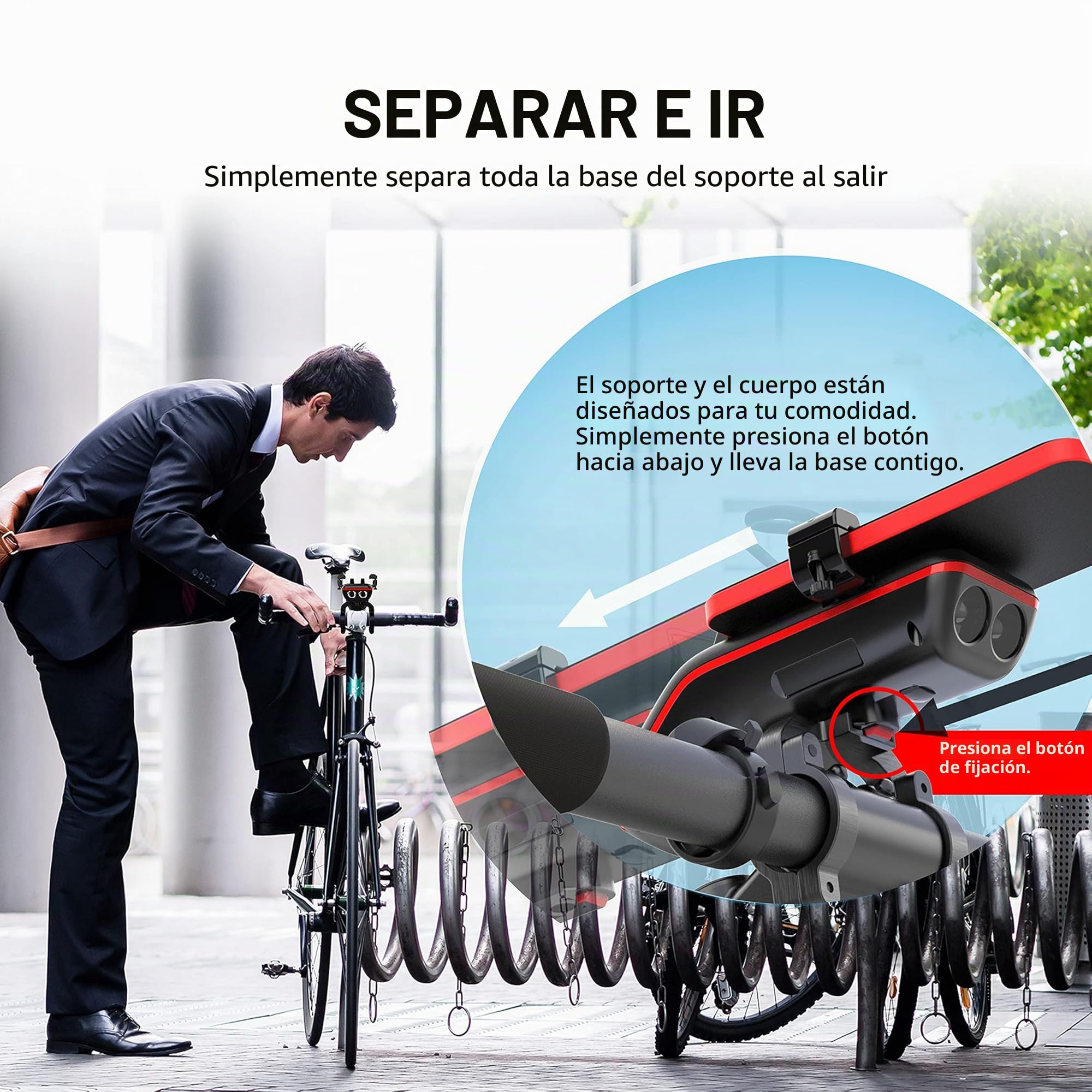 UPPEL Altavoz Bluetooth Bicicleta Portatil Bluetooth 5.1 + Altavoz + 5000mAh Banco de Energía + Luz para Bici +Timbre de Bici + Soporte Móvil Bici Llamadas sin Manos Tarjeta TF IP54 10 en 1 Diseño