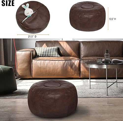 Miniatura 12 de Thgonwid Funda de puf otomano marroquí sin relleno, solución de almacenamiento para reposapiés otomano, silla puf, reposapiés, color negro Negro