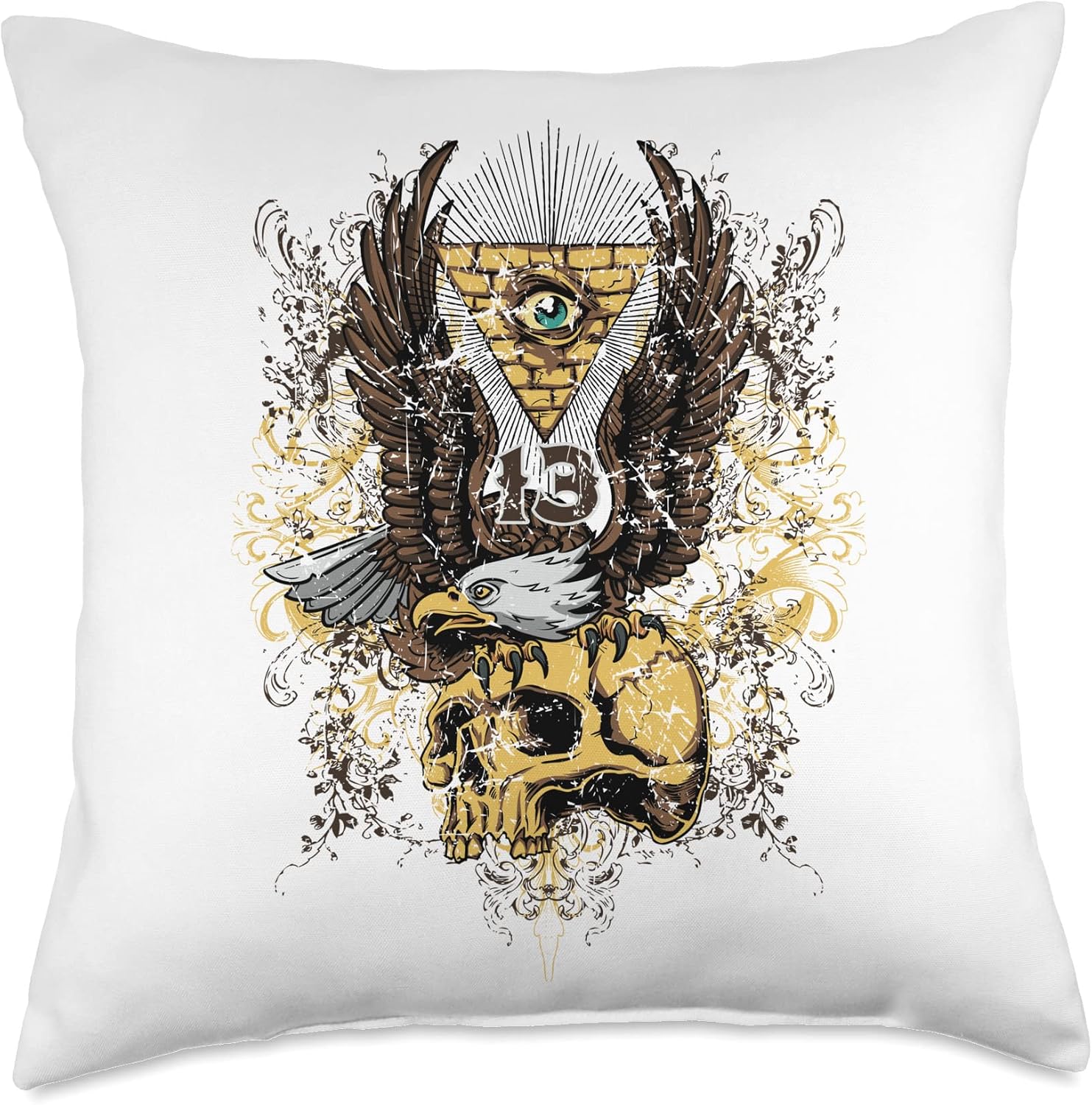 Amazon Com Shirtrunner1 Eagle Skull Lucky Number 13 Gothic Top Fate Eye Throw Pillow 18x18 Multicolor Home Kitchen
