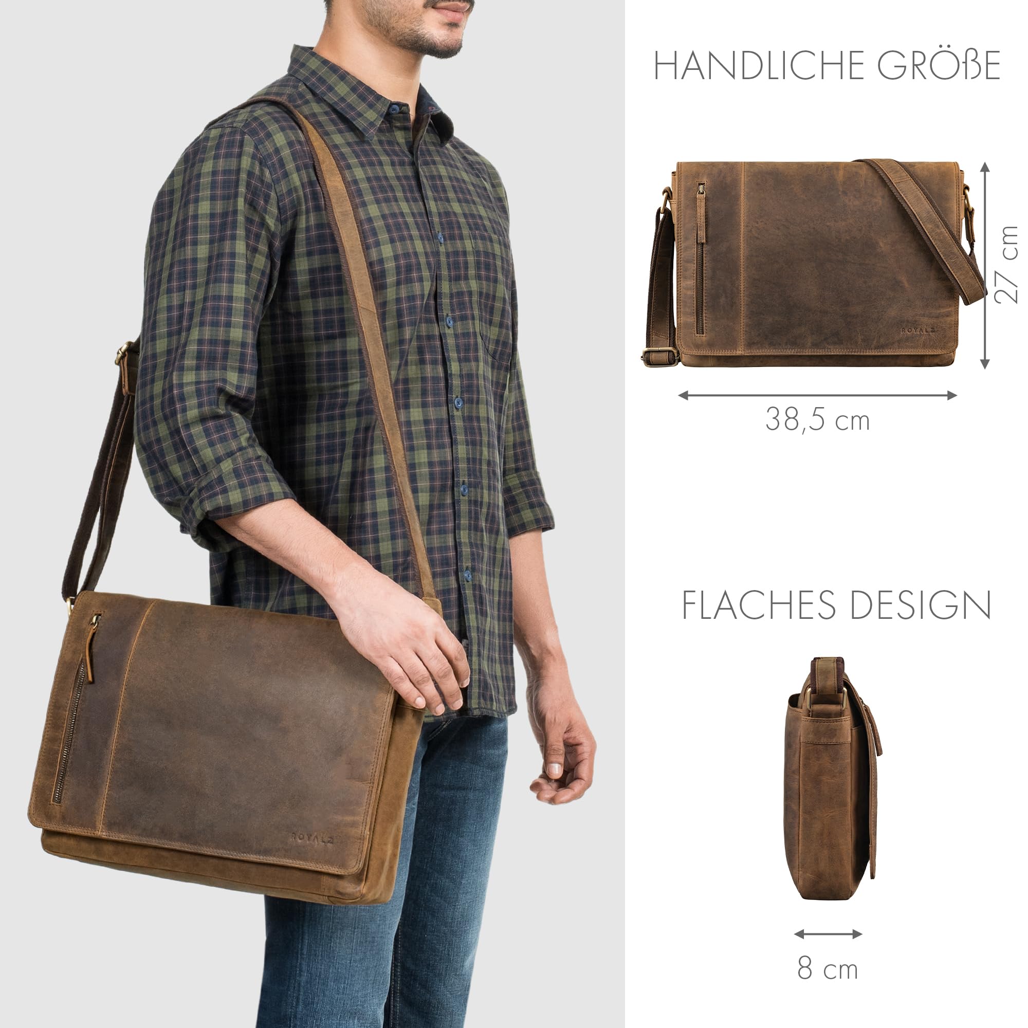 ROYALZ "New Jersey Borsa Porta PC 13-15.6 pollici Uomo Pelle a tracolla – Cartella Ventiquattrore in Vera Pelle – Grande Borsa Portadocumenti Uomi