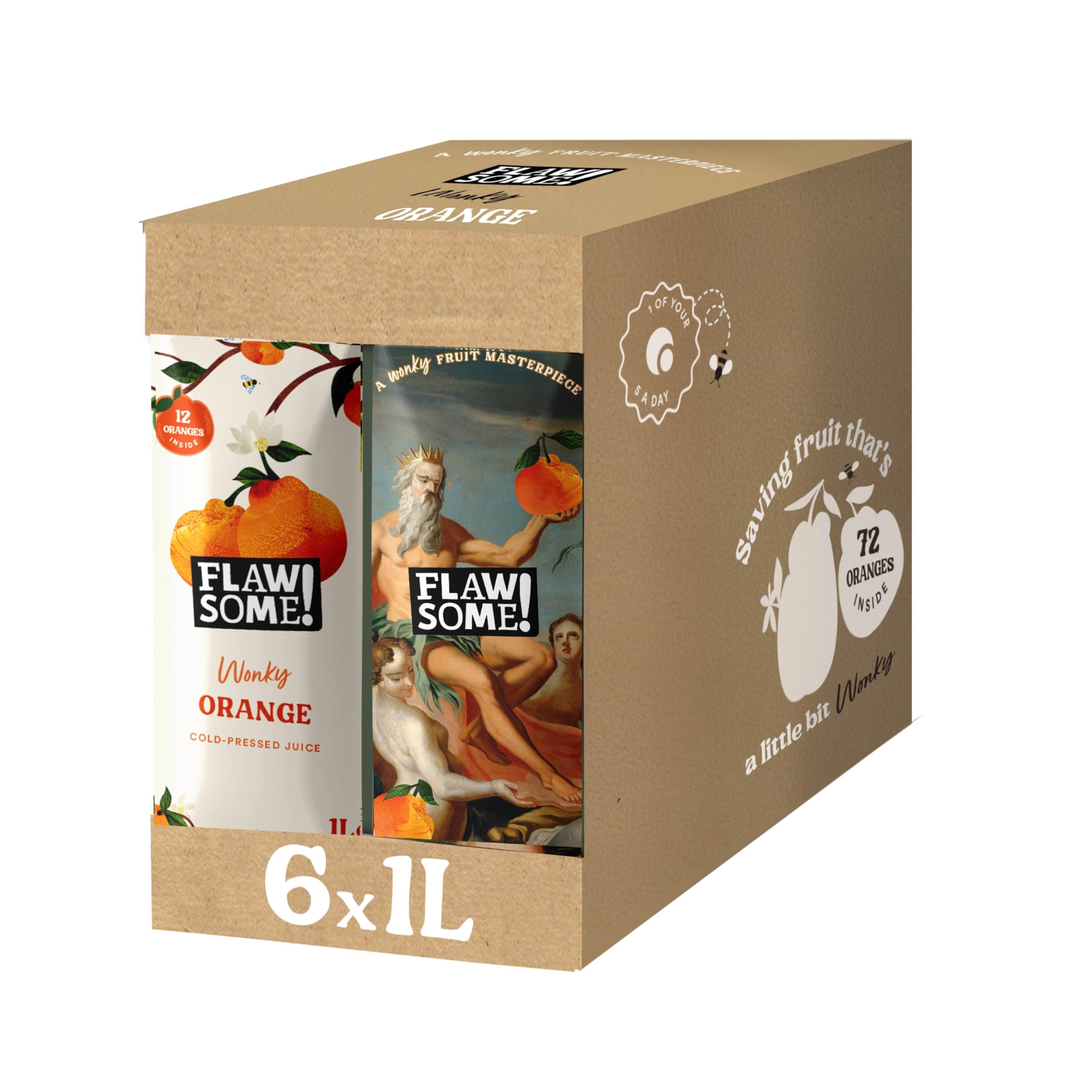 Flawsome! Orange 6x1l - Cold-Pressed - No Added Sugar – 100% Natural and Pure with No Sweeteners – Craft Vegan Not from Concentrate