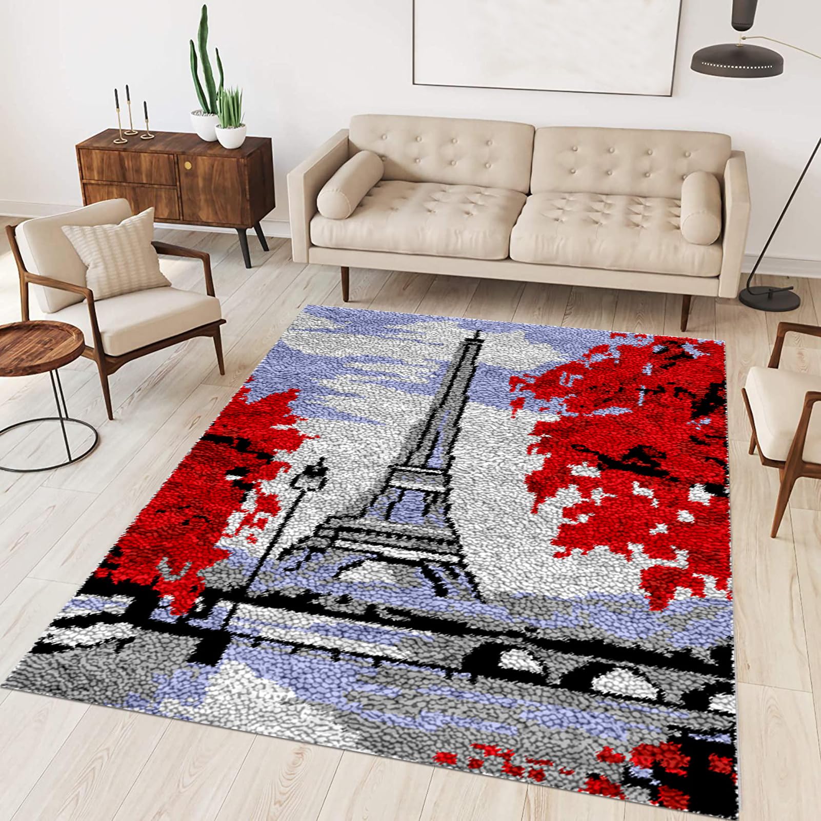 Tehocwiz Large Latch Hook Kits for Adults 110x140 cm Latch Hook Rug Kits Rug Making Kit for Adults Printed Color Canvas Crocheting Crafts Embroidery for Beginners