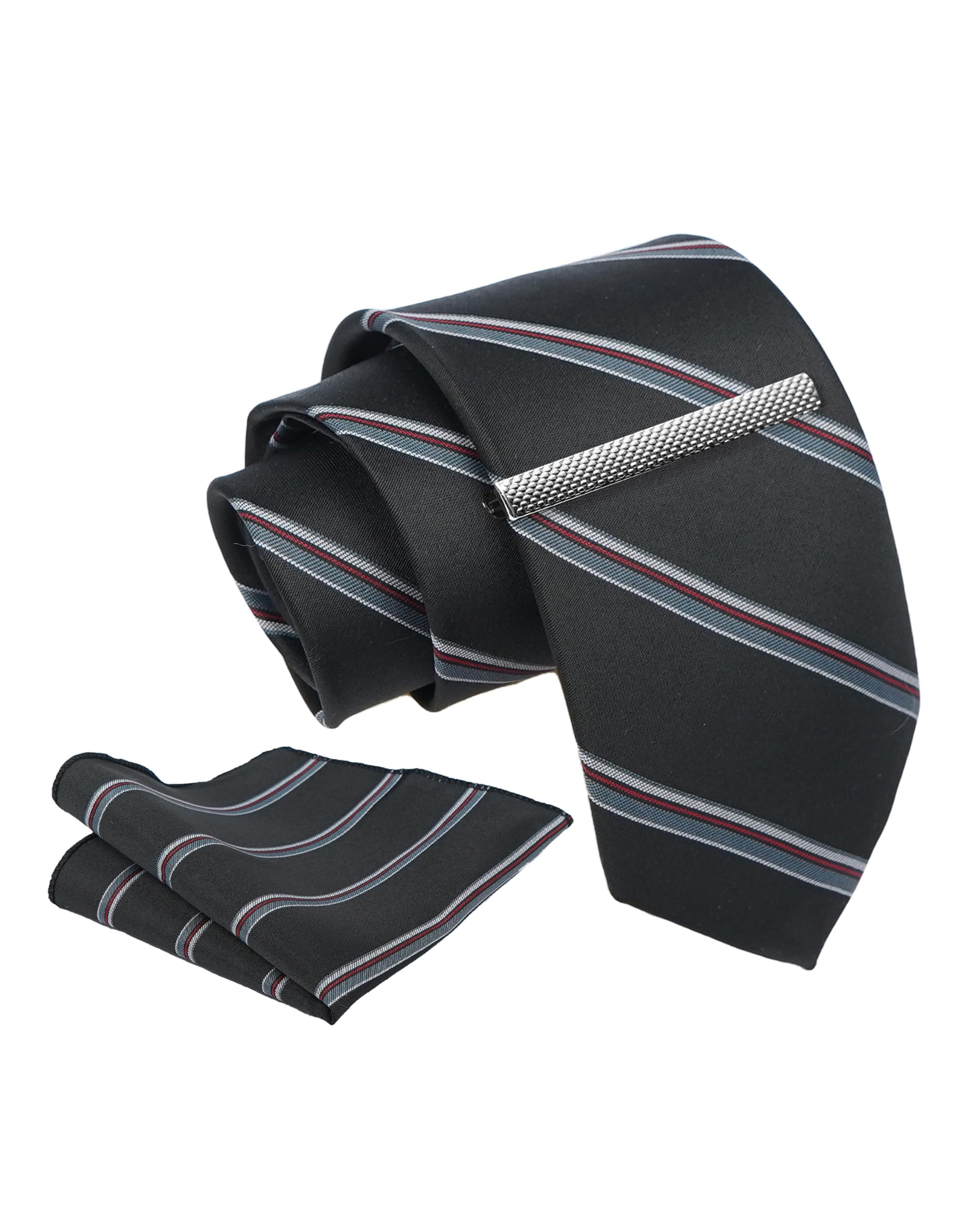 axlon Tie for Men – Dotted Silk Neck Ties Set with Cufflinks Flower Pin, Pocket Square & Black Gift Box, Combo Necktie Sets for Office Wear, Formal Suits & Weddings (Classic Black, NXSMX_217)-picture-23