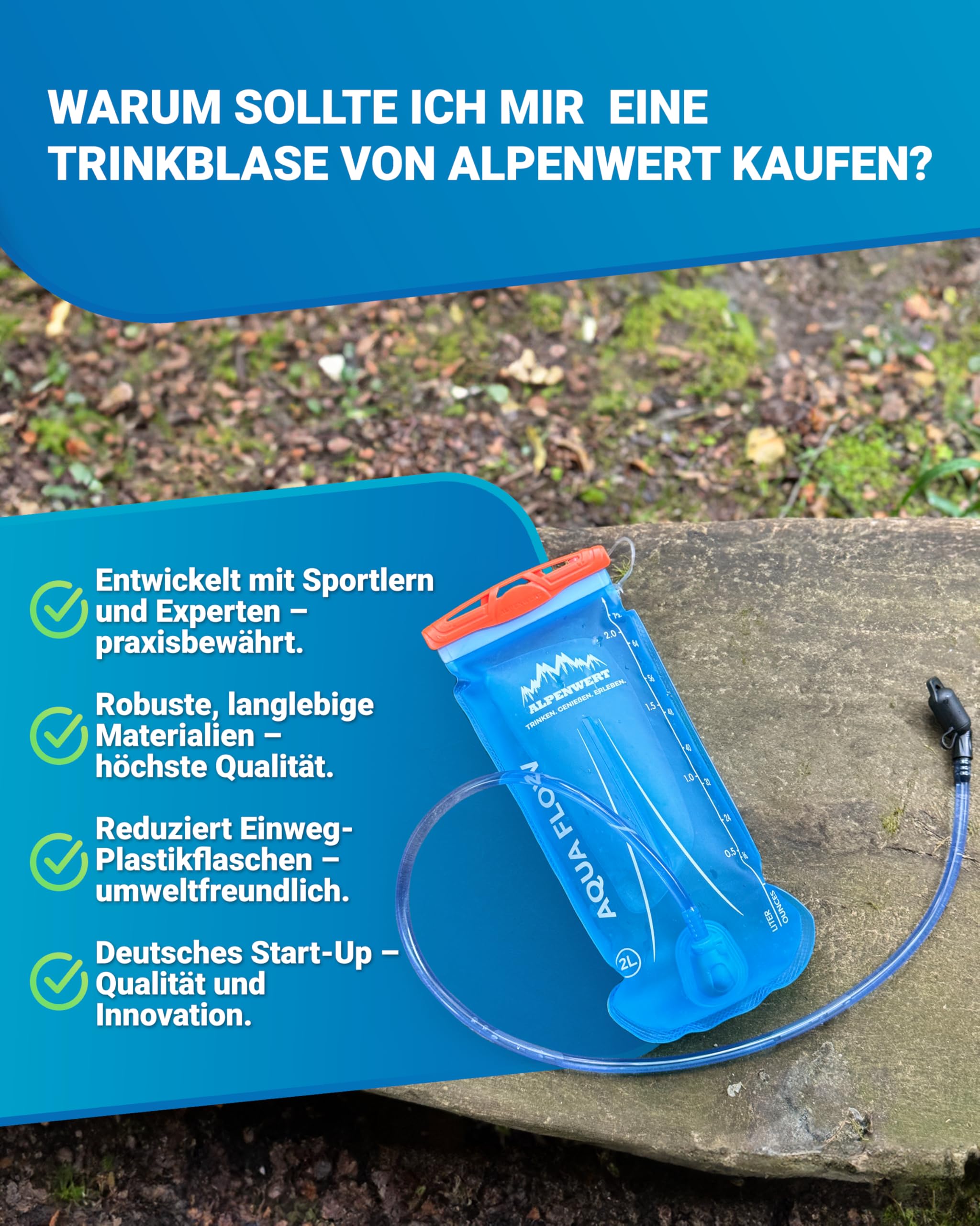 Alpenwert® Trinkblase mit Trinkschlauch [Wasserblase 2L/3L BPA FREE] Ultraleicht Trinksystem für Rucksack perfekt für Outdoor, Laufen, Trailrunning
