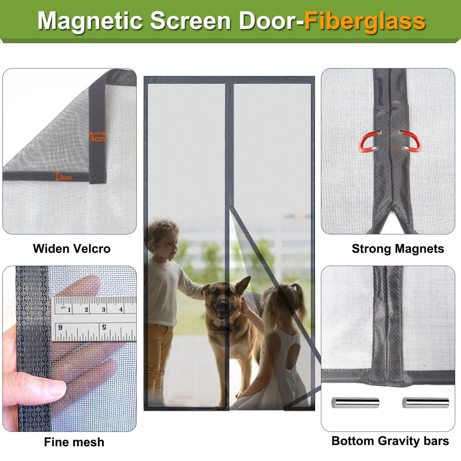 Risareyi Magnetic Mosquito Net in Fiberglass 90 x 230 cm, Grey Mesh Super Resistant Mosquito Net Curtain for Window Door, Anti Mosquitoes, for Balcony Living Room Bedroom with Automatic Closing - 3