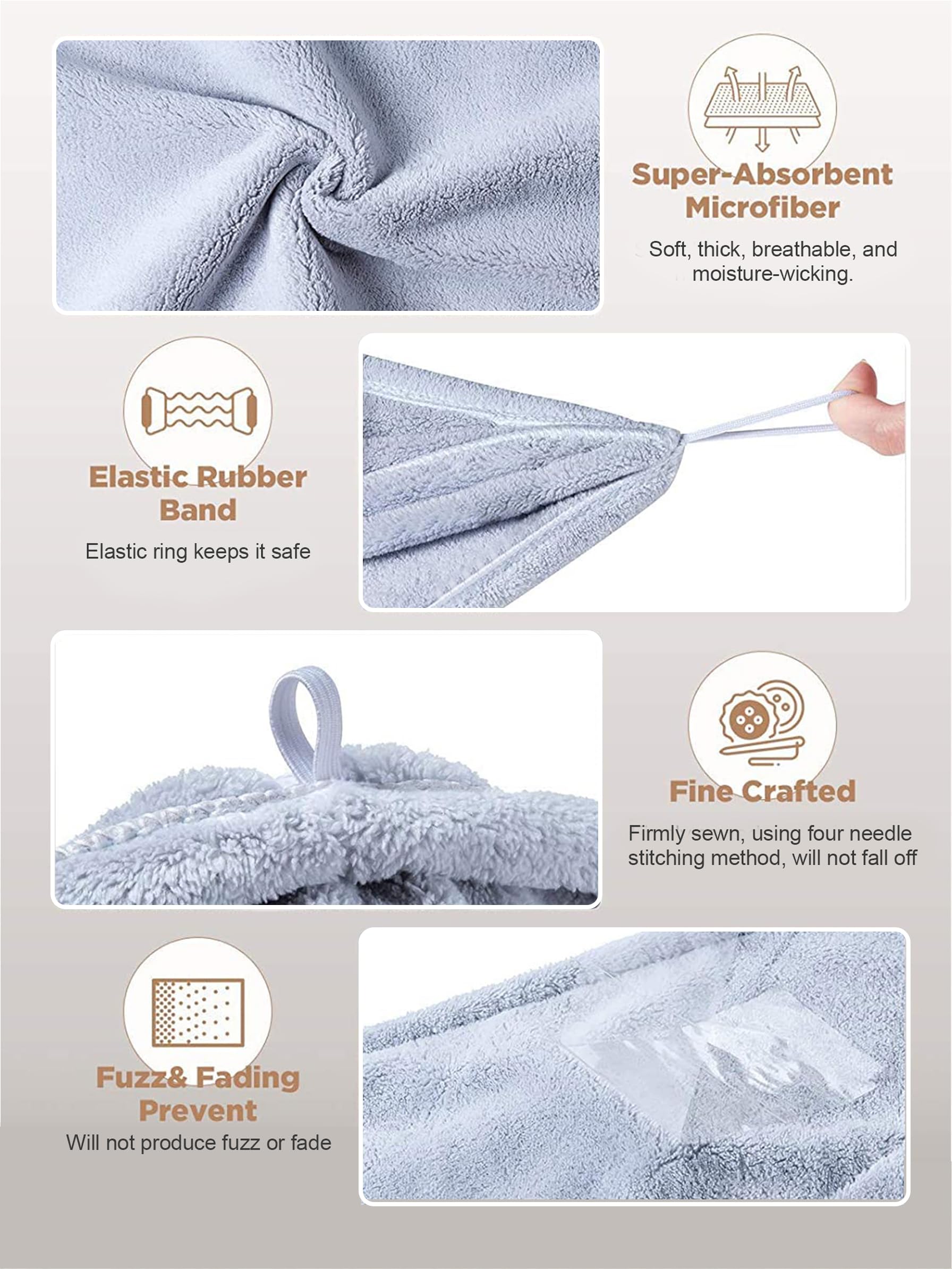 KU 3 Pezzi Asciugamano Microfibra, Turbante Asciugacapelli, Super Assorbente ad Asciugatura Rapida, Cura dei Capelli，Ideale per Donne&Bambini Capelli Lunghi, Corti, Ricci (Grigio Rosa Blu)