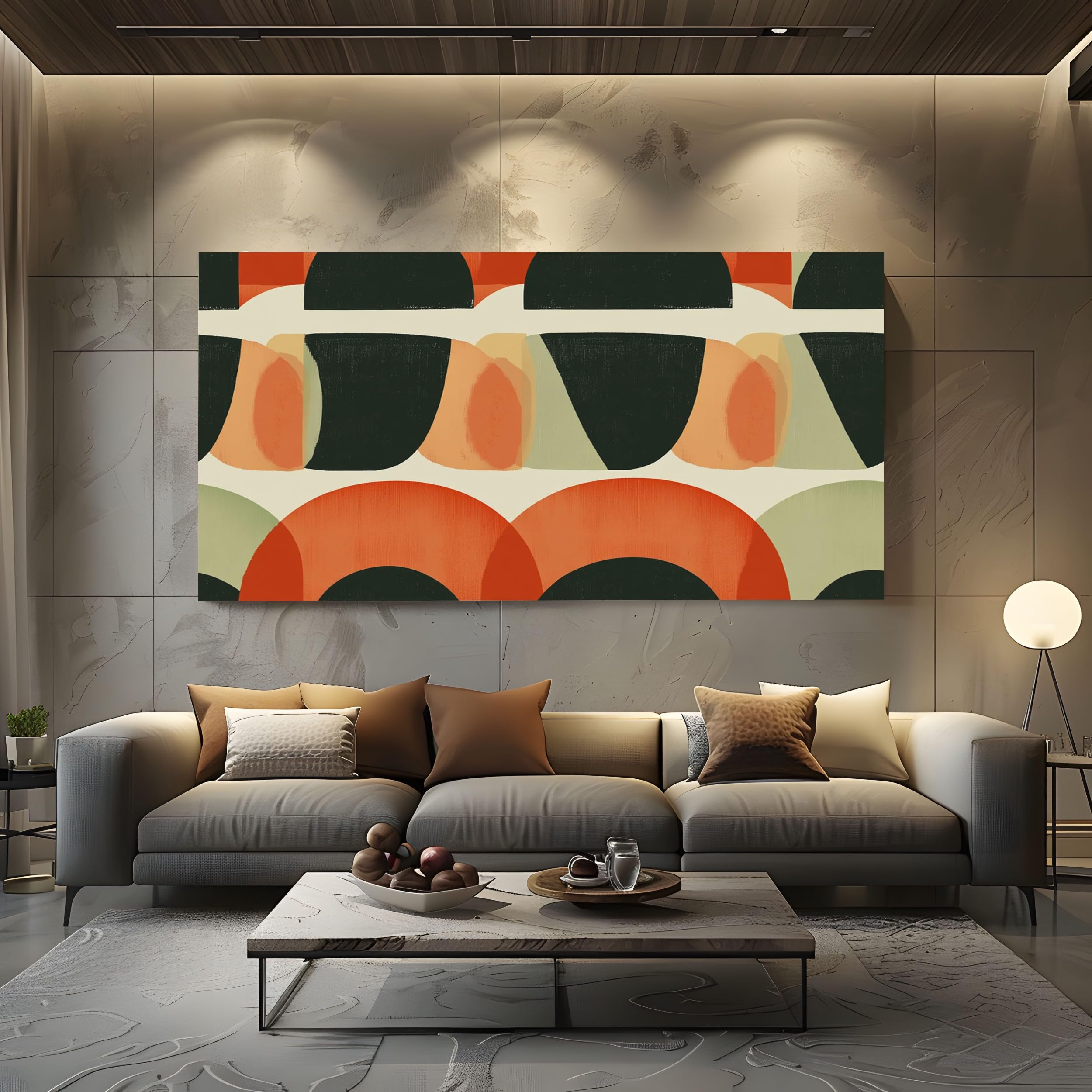 Quadro Stampe su Tela Geometrico moderno di metà Senza Cornice 80x160cm | secolo Moderne Grandi Dimensioni Semicerchio Astratto Decorazione Murale per Soggiorno Camera da Letto Triangolo a Incastro