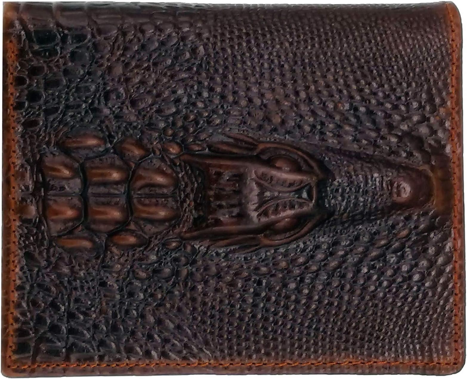 ABC STORY Mens Cowhide Leather Front Pocket Bifold Crocodile Small Wallet Purse For Women Brown