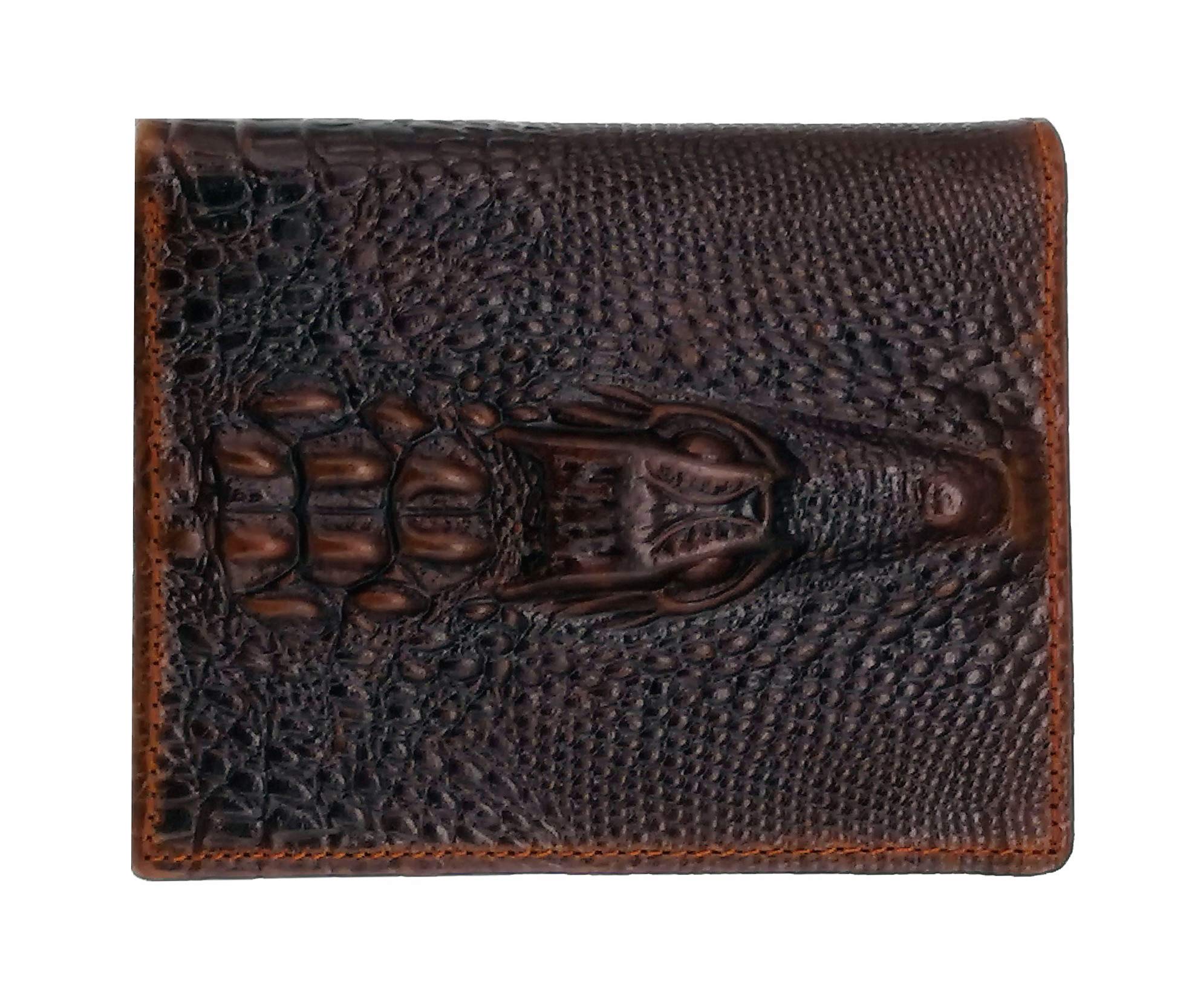 ABC STORY Mens Cowhide Leather Front Pocket Bifold Crocodile Small Wallet Purse For Women Brown