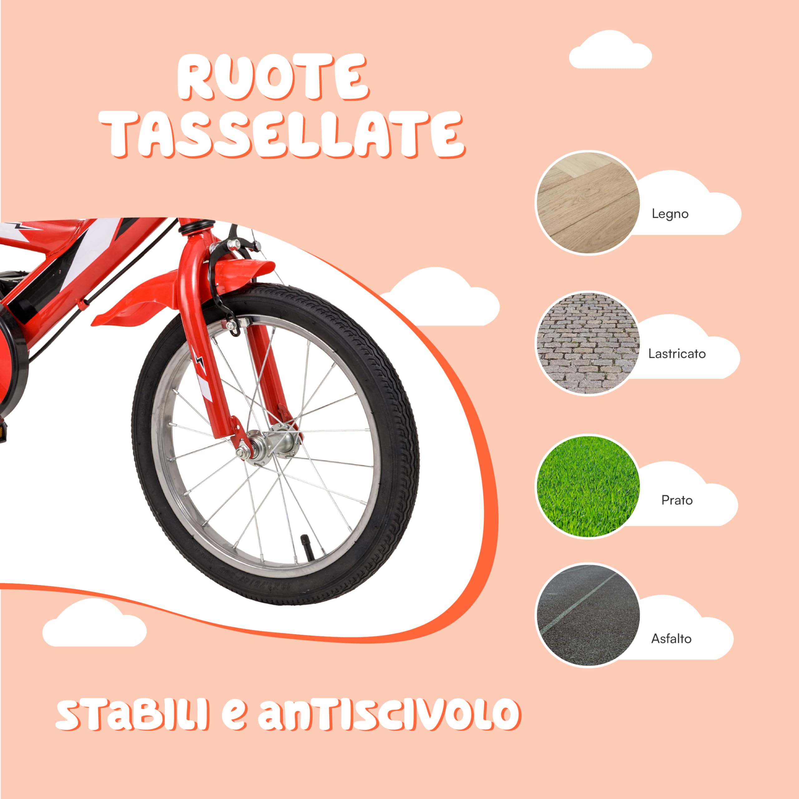Baroni Toys Bicicletta Bambino 12'' 14'' 16'' Acciaio Rotelle