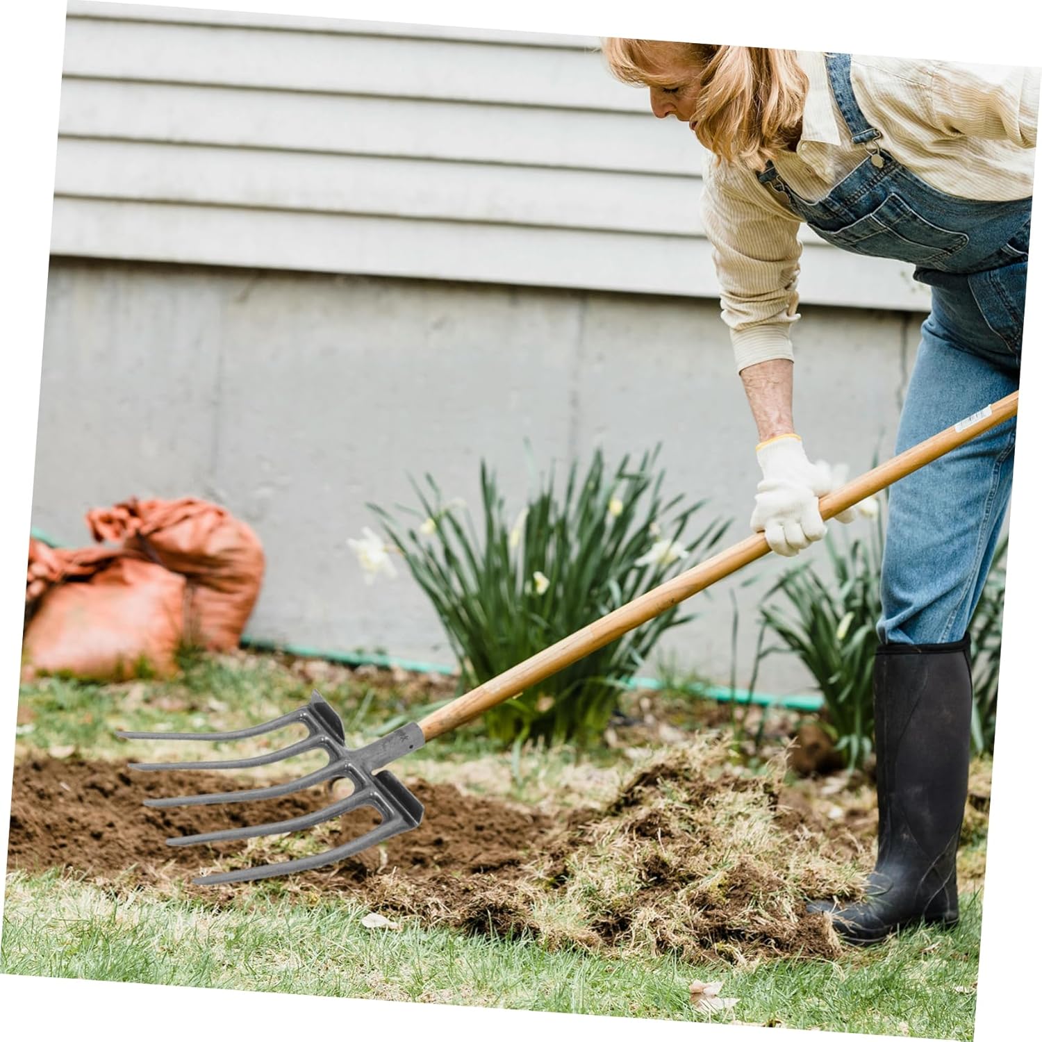 Hemoton Full Steel 4 Tooth Fork Head Deep Plowing and Soil Aeration Tool Replacement for Rake Handle Efficient Farming Equipment