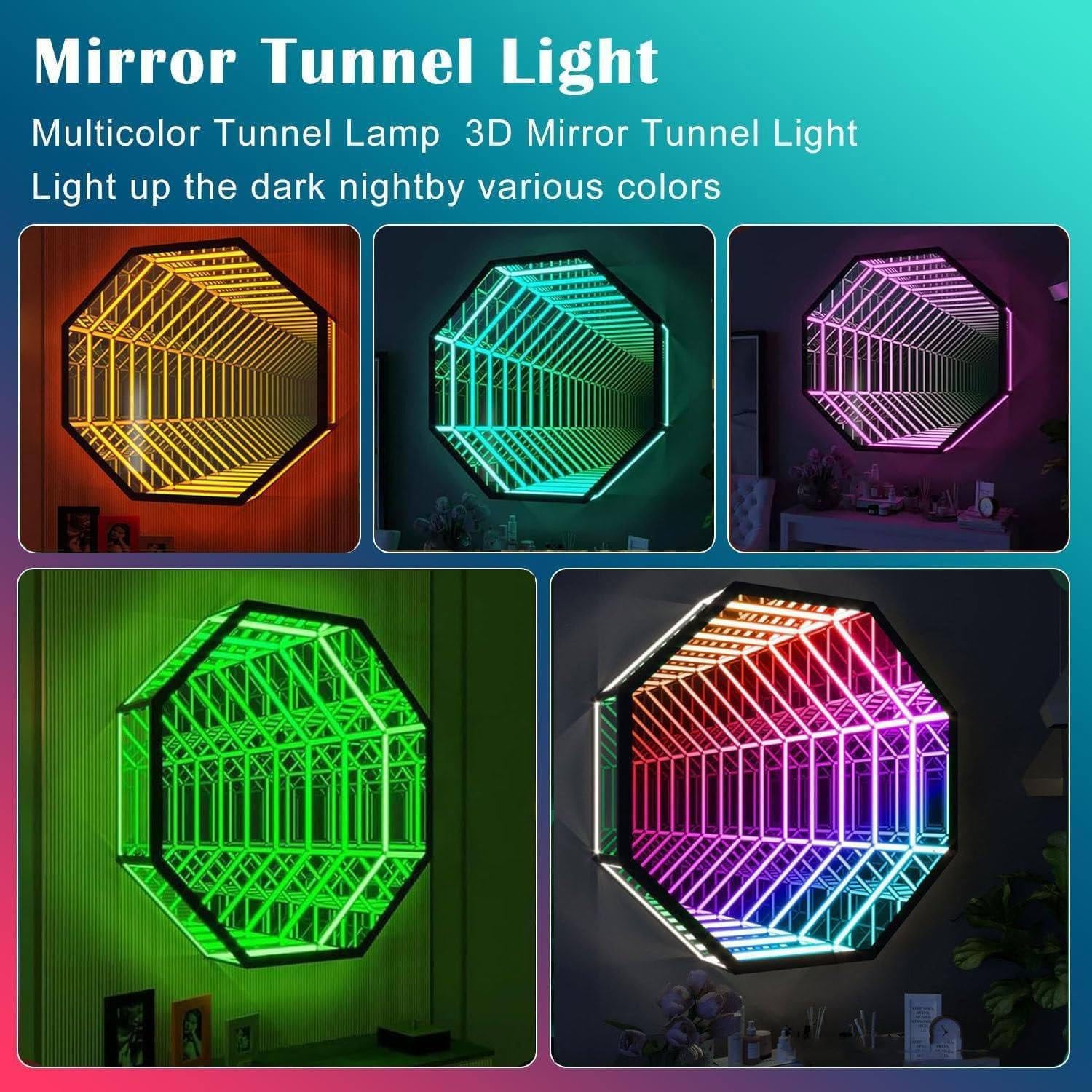 Lampada a LED a specchio Infinity con lampada notturna a tunnel 3D remota per la stanza sensoriale, illuminazione dell'umore reattiva della musica per l'arredamento di gioco della camera da letto, ins