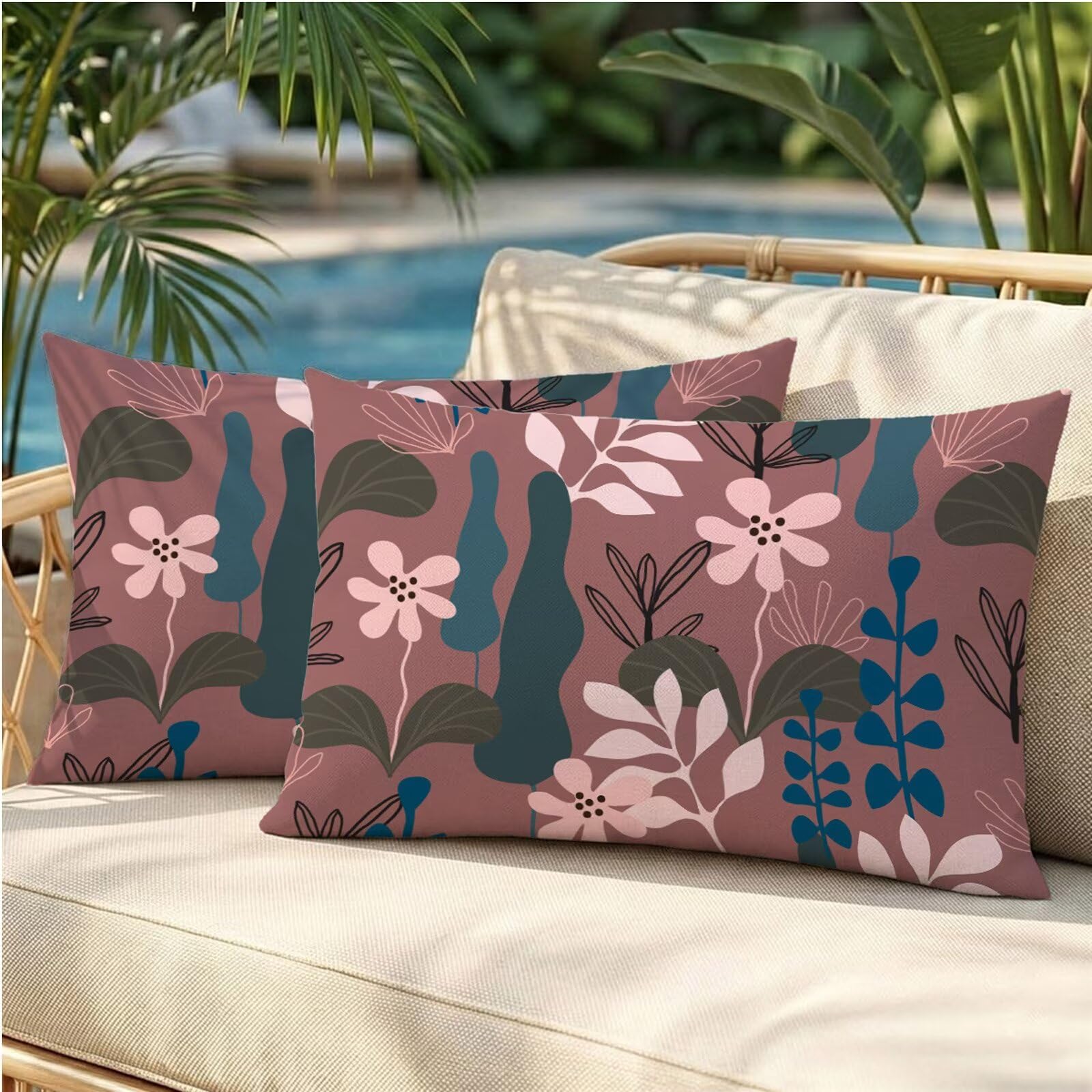 Coussin exterieur impermeable anti tache lin ocre lot de 2 zippe