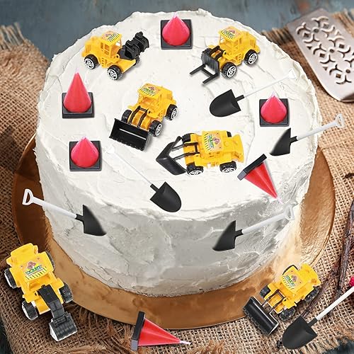 Miniatura 6 de Yerliker Juego de 24 piezas de decoración de fiesta de construcción, velas de pastel en forma de cono de construcción, 6 excavadoras de camiones, 12