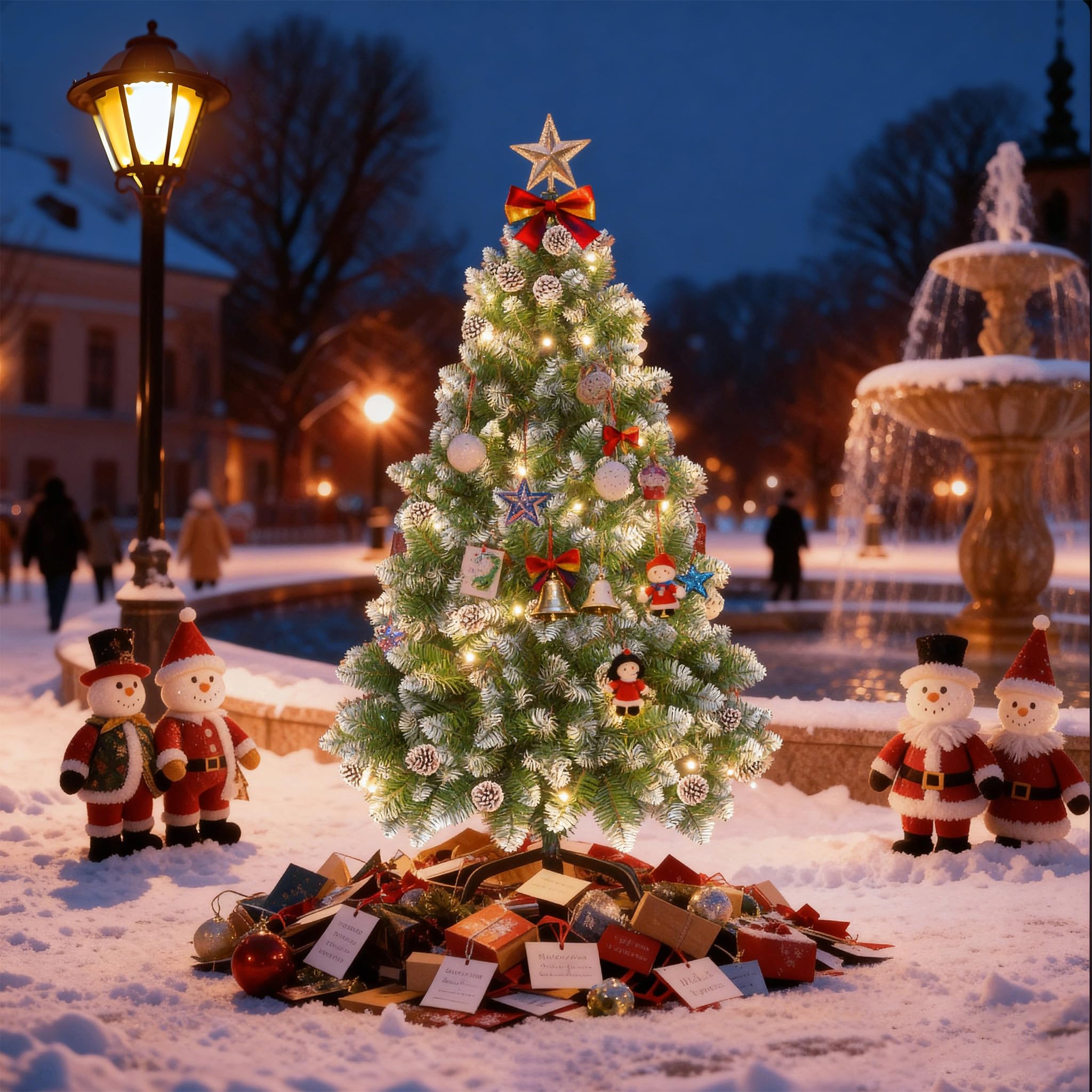 Aufun Árbol de Navidad Artificial con iluminación, árbol de Navidad Artificial de 180 cm con Nieve y piñas, Abeto Noble, Montaje rápido, Incluye Soporte para árbol de Navidad