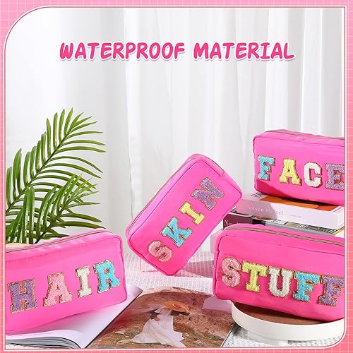 Miniatura 3 de Hillban Paquete de 4 bolsas de felpilla para maquillaje, bolsa de cuidado de la piel, bolsa de nailon para cosméticos con cremallera, organizador