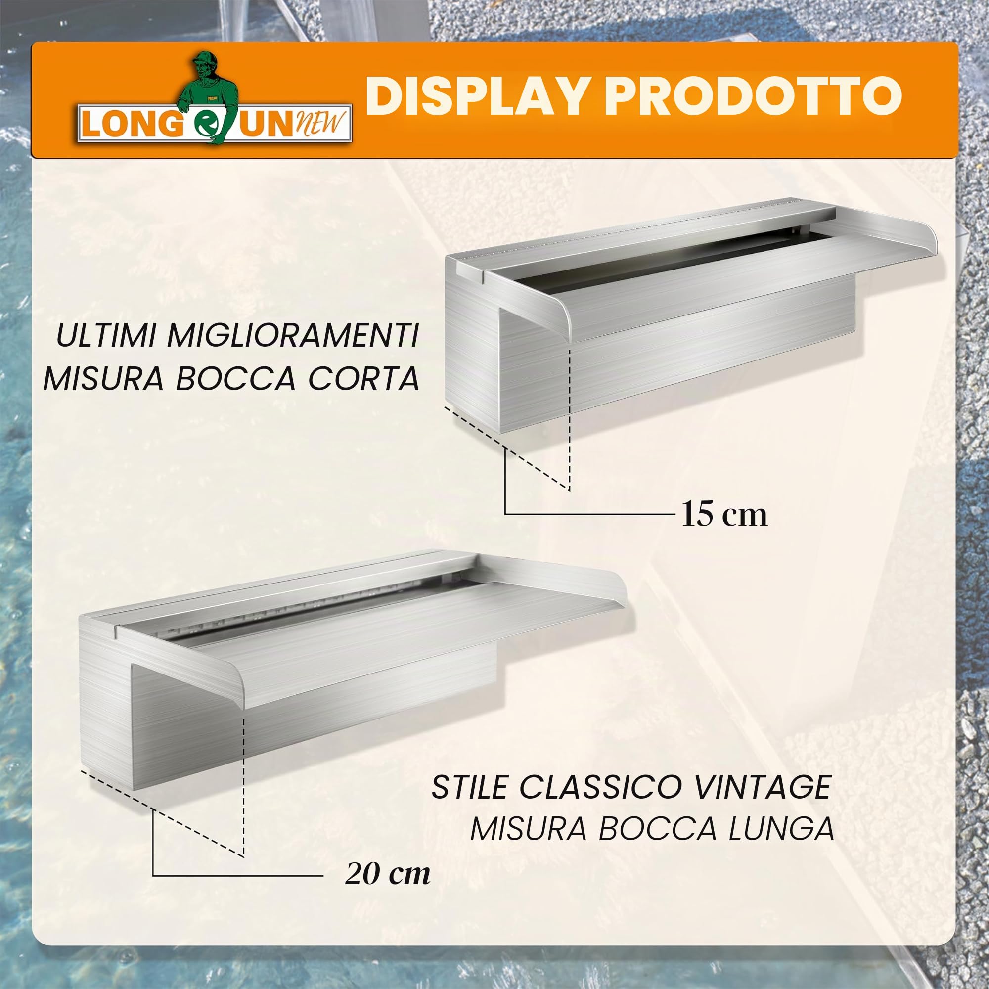 Kit Cascata Piscina Laghetto a lama, Fontana da Giardino Esterno in Acciaio Inossidabile con Accessori, Decorazione Laghetto da Giardino Patio (Lunghezza 60cm, Larghezza 15cm)