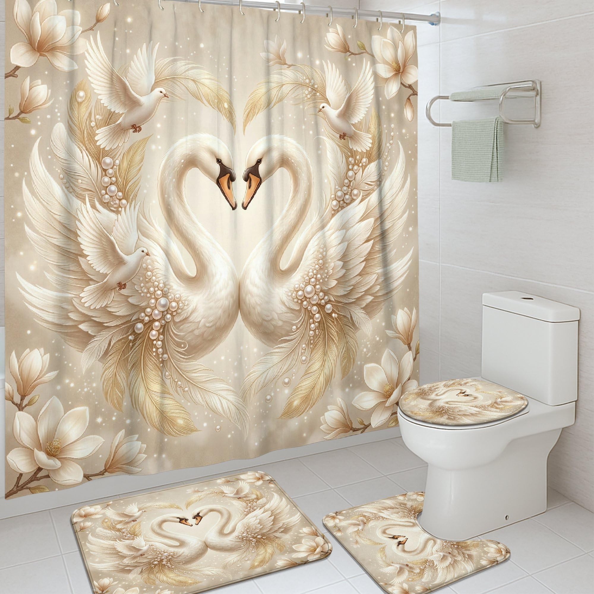 Rideau de douche imperméable avec tapis assorti 183x183 cm