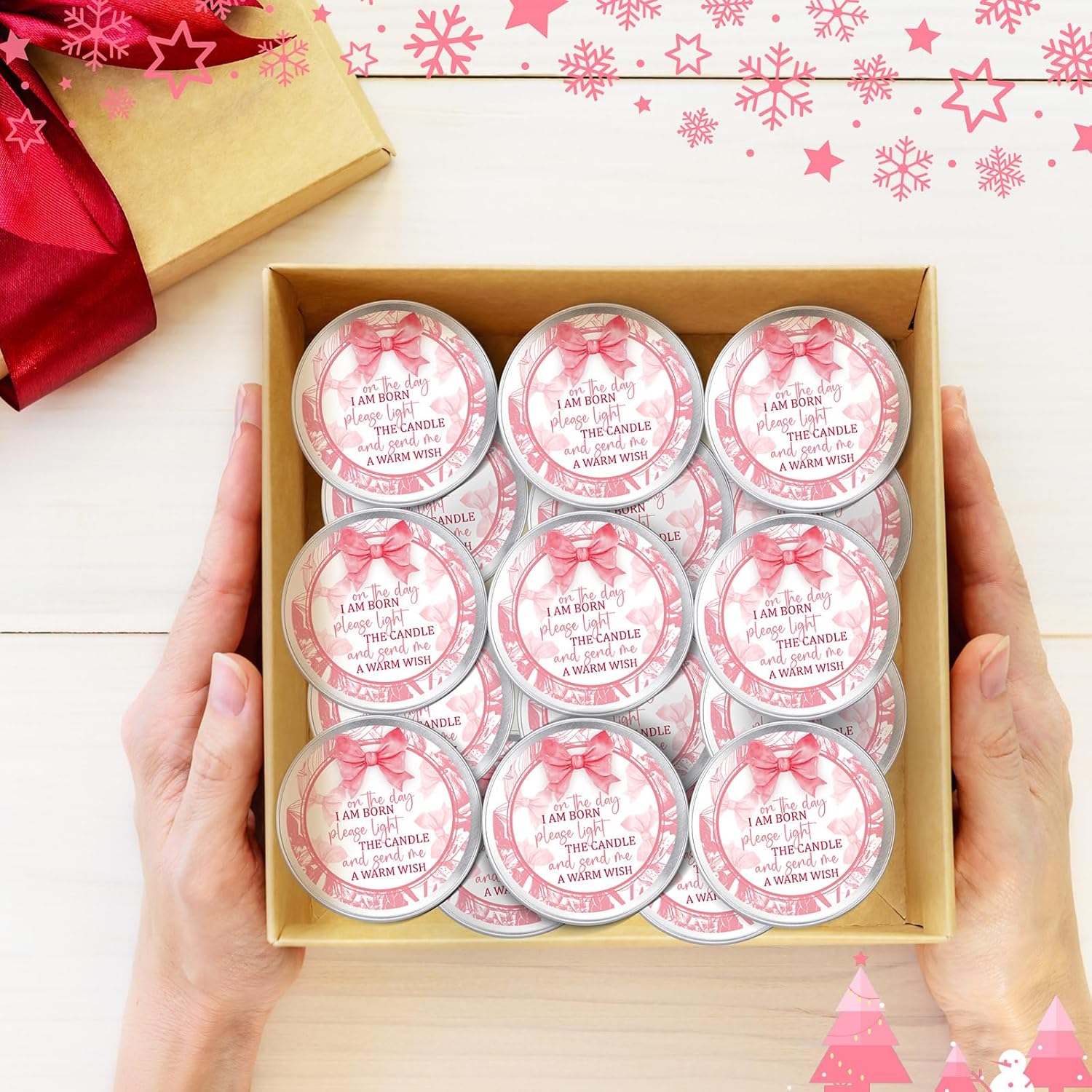 MTLEE 24 Pcs Bow Baby Shower Party Favors Candles Lavender Scented Baby Shower Favors for Guests Rustic Tealights Candles Gender Reveal Return Gifts (1.2 oz, Pink)