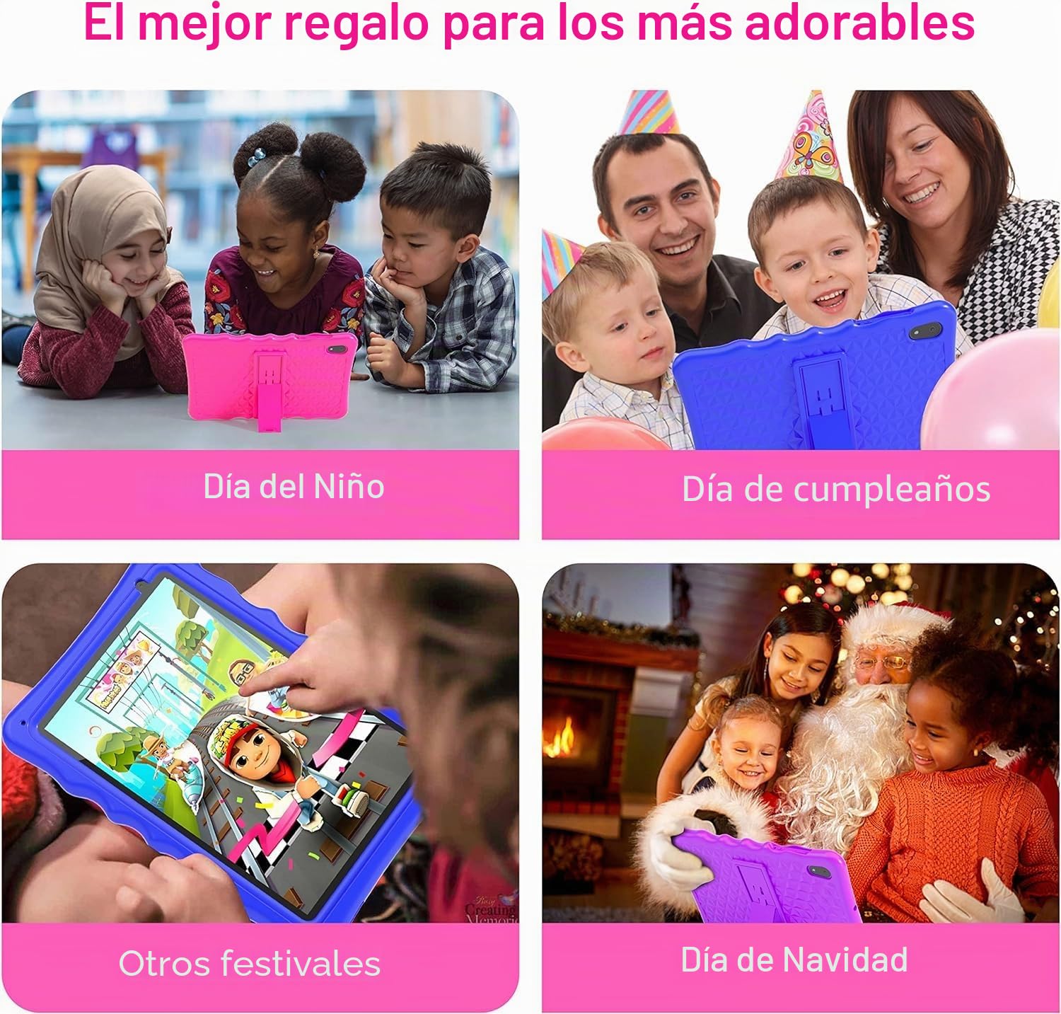 Tableta para niños, tabletas para niños pequeños con Funda Protectora a Prueba de Golpes, cámara Dual, Bluetooth, WiFi, Tableta Android 13 de 10,1 Pulgadas