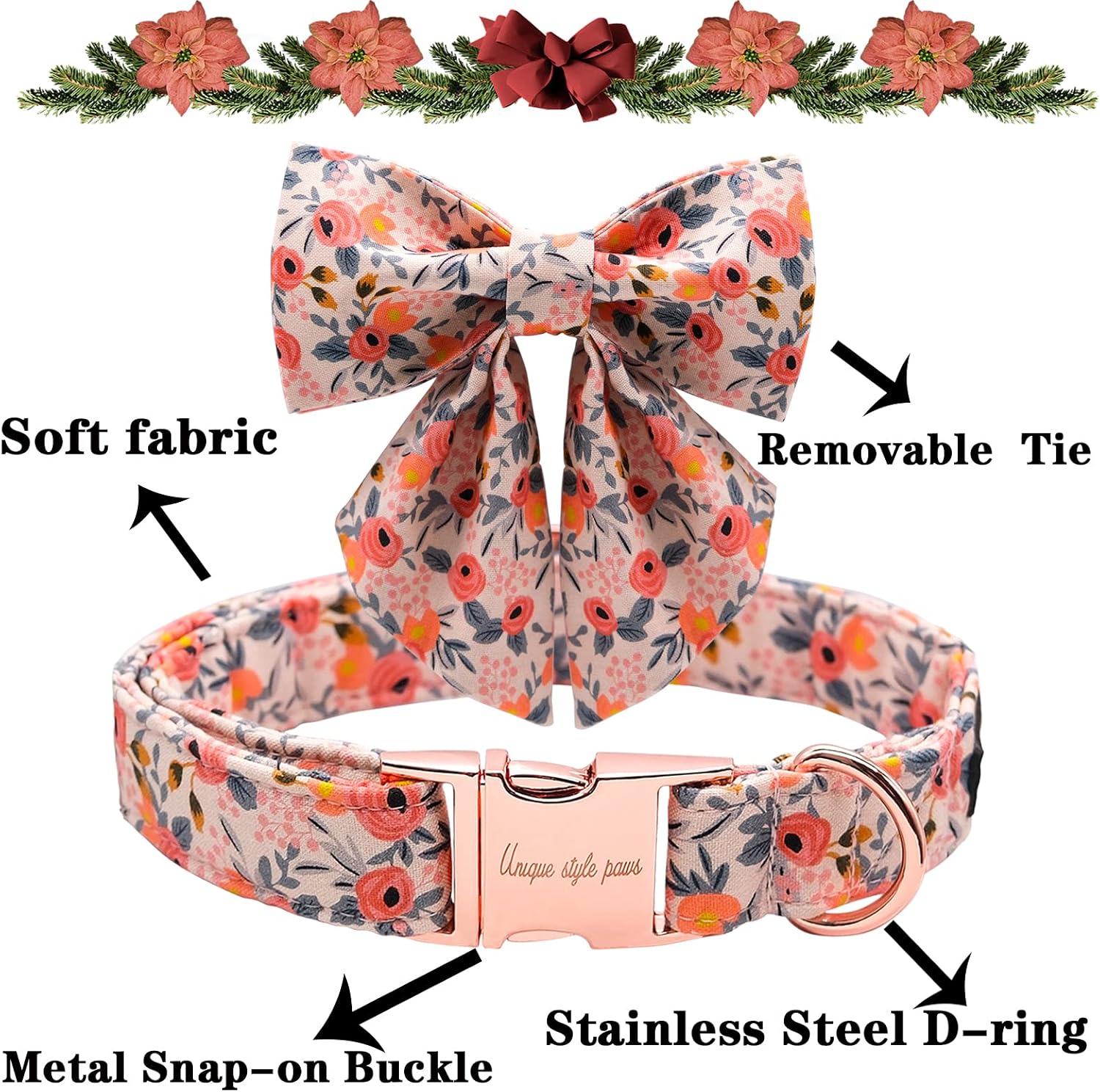 Unique style paws Dog Collar with Tie Adjustable Pink Bowtie Puppy Collars for Small Medium Large Dogs and Cats-S image 2