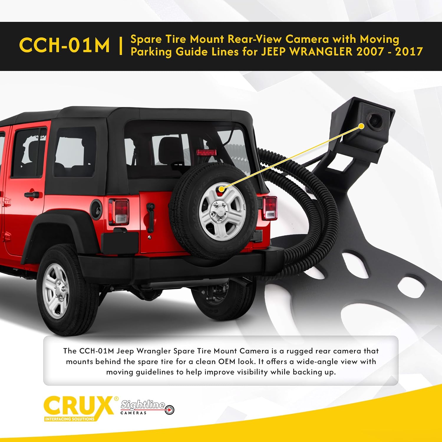 Crux CCH-01M Jeep Wrangler Camera Spare Tire Mount (with Moving Parking Guide Lines)