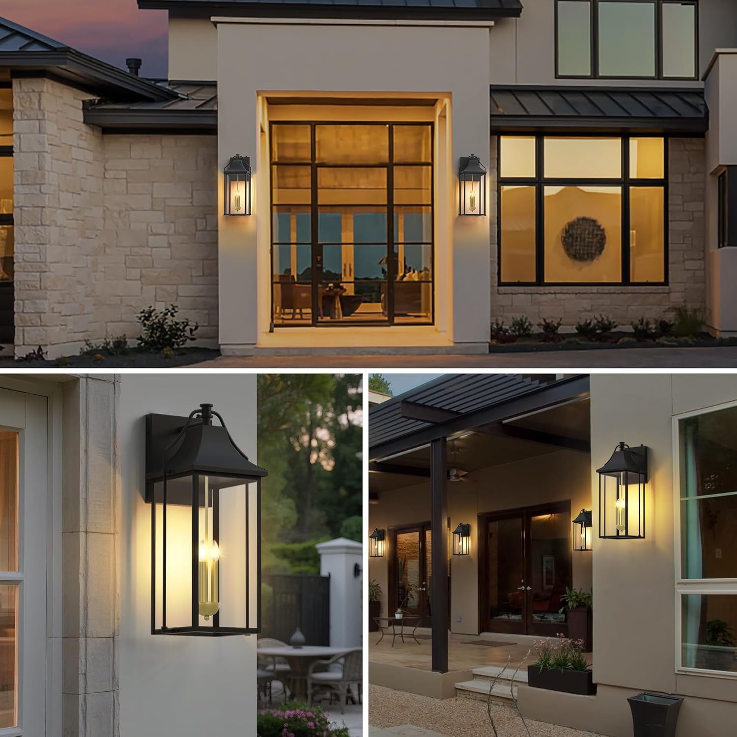 𝟮𝟱-𝗜𝗡𝗖𝗛 Outdoor Wall Lights Fixtures, Large Size Dusk to Dawn Waterproof Exterior Lanterns, Modern Porch Sconce Wall Mounted with Glass, Black Outside Lights for House Patio Front Door