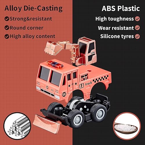 Miniatura 2 de KIDAMI Juego de vehículos de construcción de metal fundido a presión, mini excavadora de autos y camiones, juguetes para niños pequeños y niñas,