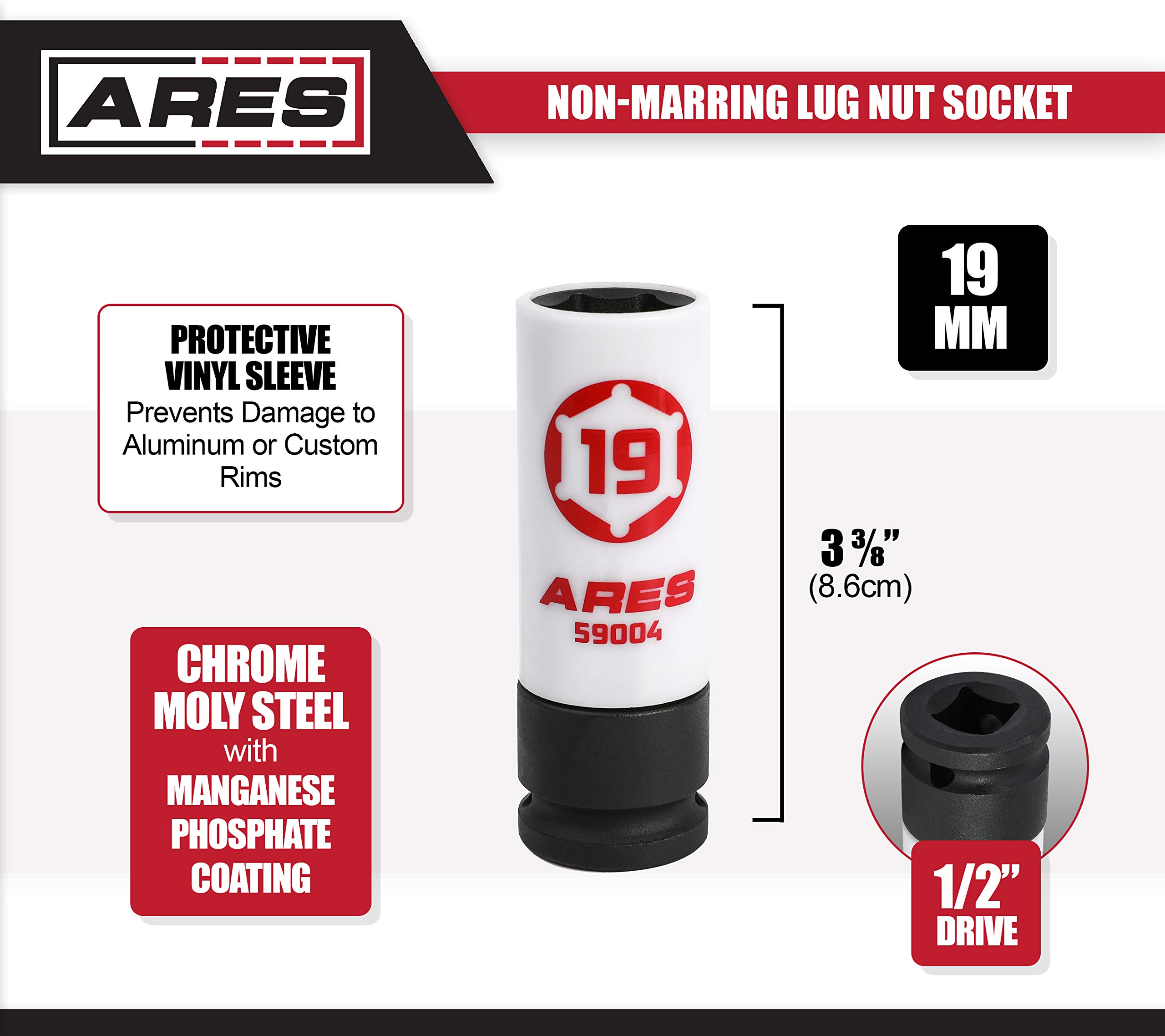 ARES 5900419mm 1/2Inch Drive NonMarring Impact Lug Nut Socket