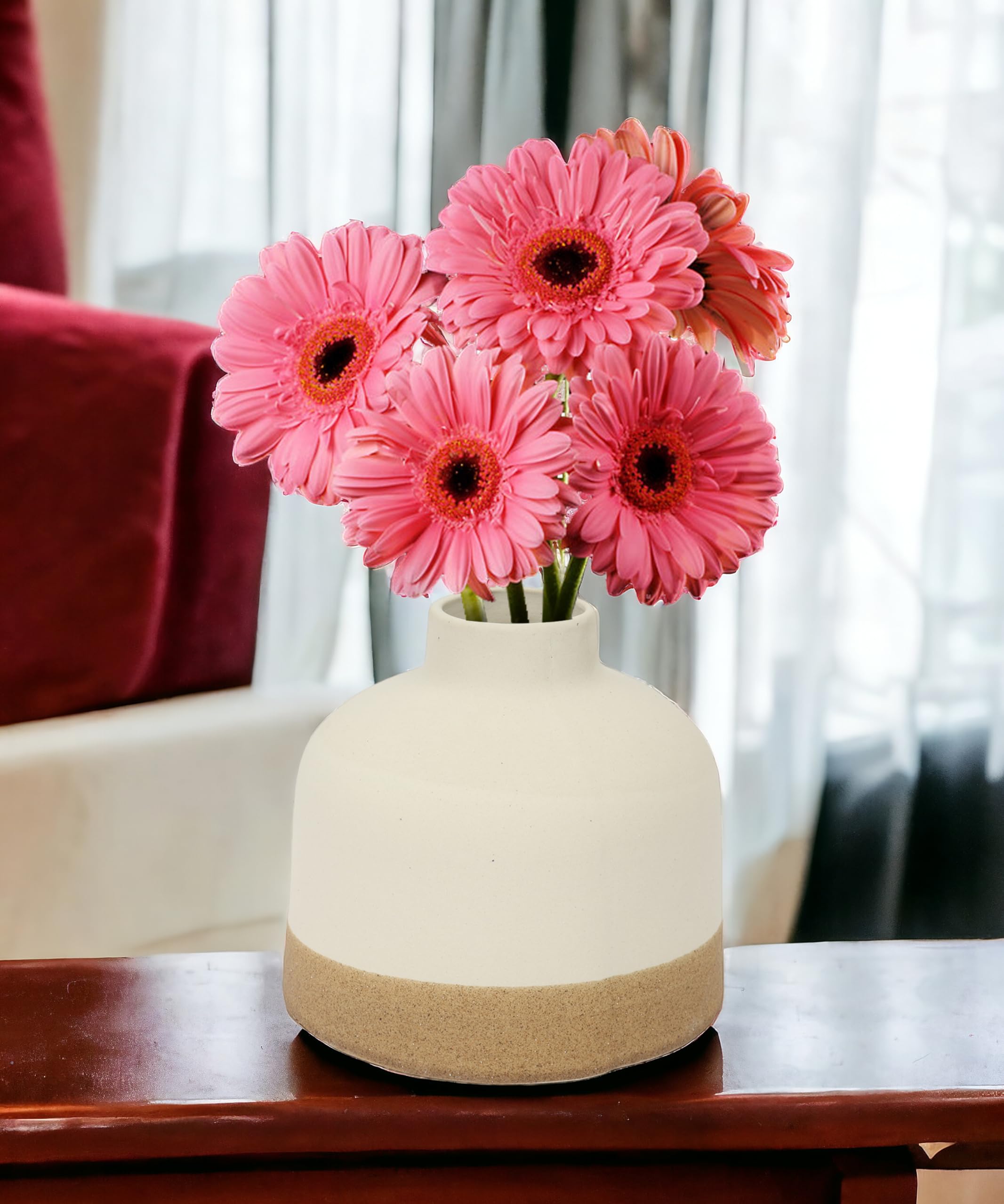 SPHINX Decorative Ceramic Vase, Flower Vase, Pampas Grass Vase, Vase for Money Plant Live Plants, Centrepiece for Home, Office,Gifts - (Small Bottle Two Tone, 5.5 Inches)