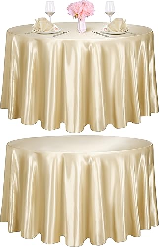 TURSTIN 2 manteles redondos de satén de Navidad de 120 pulgadas, superpuestos de tela suave, decoración de mesa de seda brillante para decoración de